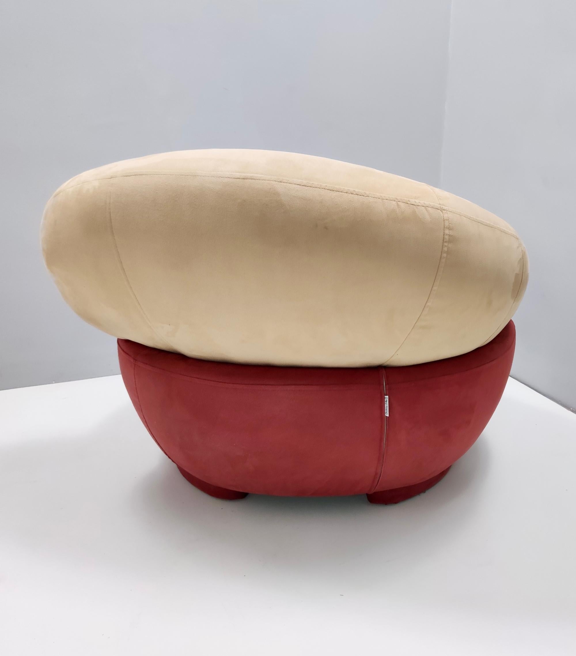 Fabric Postmodern Lounge Chair with a Beige and Crimson Alcantara Upholstery, Italy For Sale