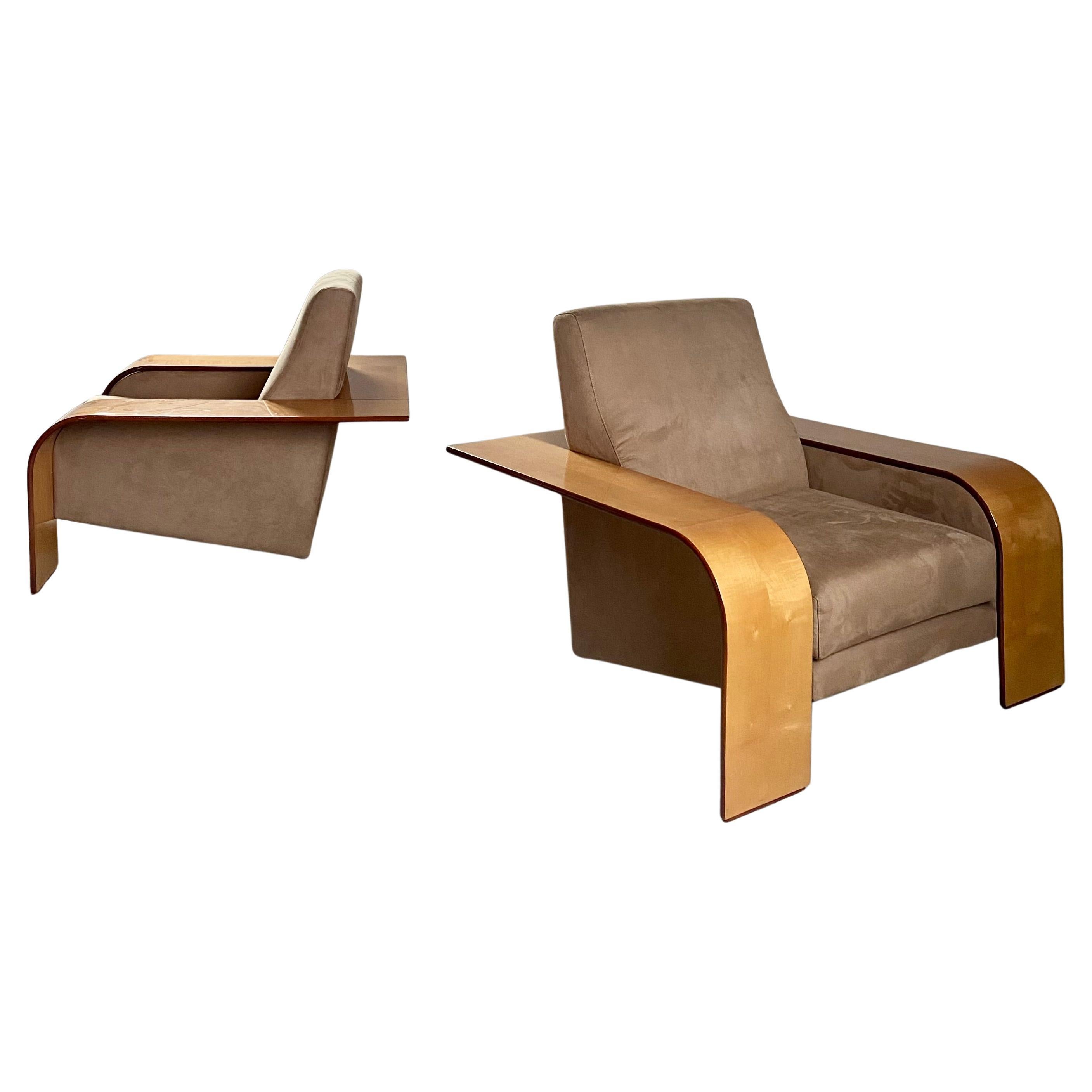 Sillas de salón postmodernas de Artedi, madera de arce y terciopelo, años 80 en venta