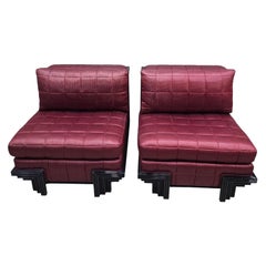 Postmodern Lounge Chairs with Stepped Black Lacquer Bases by Interior Crafts