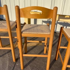 Postmodern Lowenstein Padova Dowel Wood Counter Height Bar Stool Chairs Set of 3