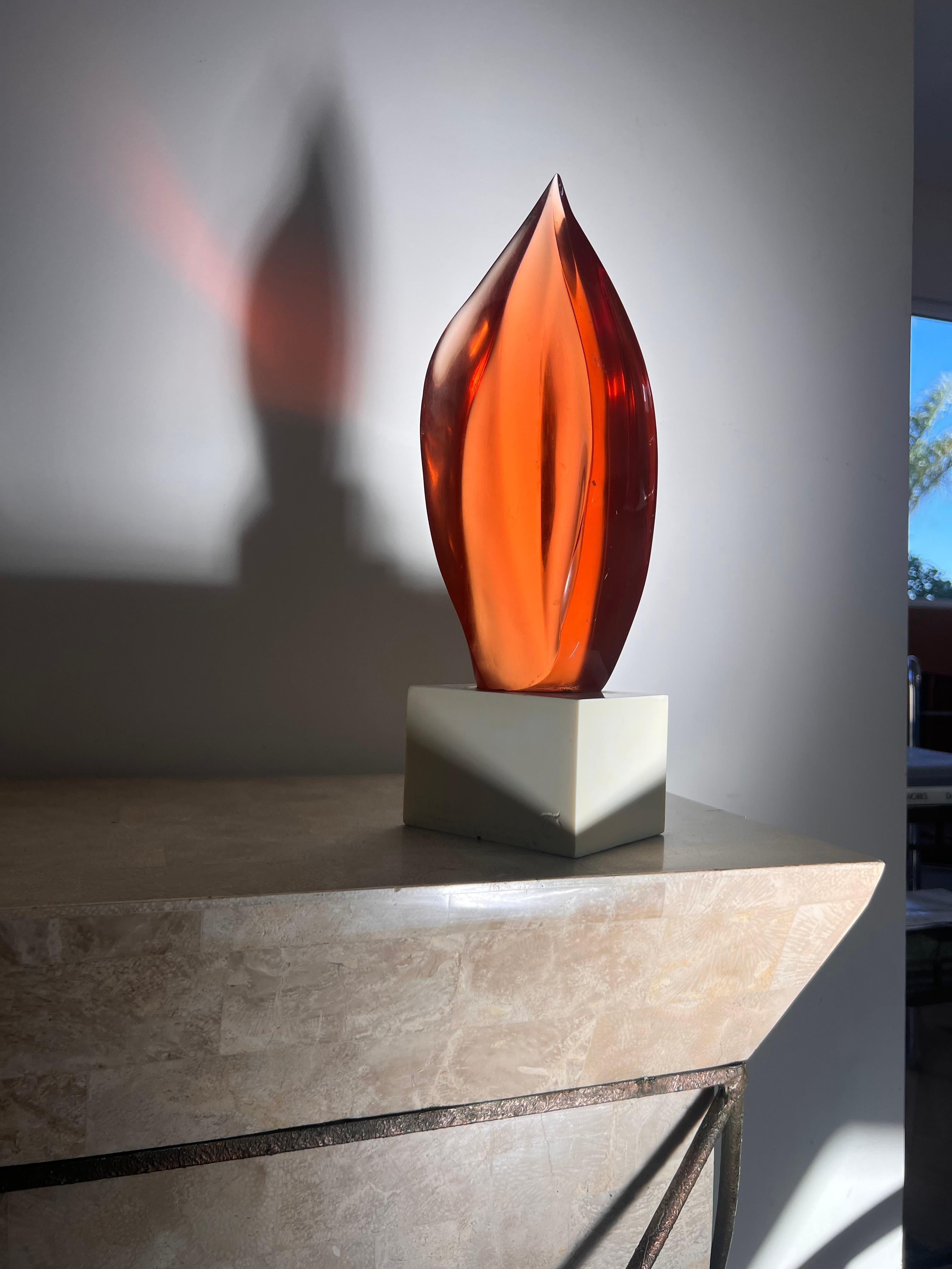 Postmodern lucite amber flame sculpture, 1983 For Sale 4