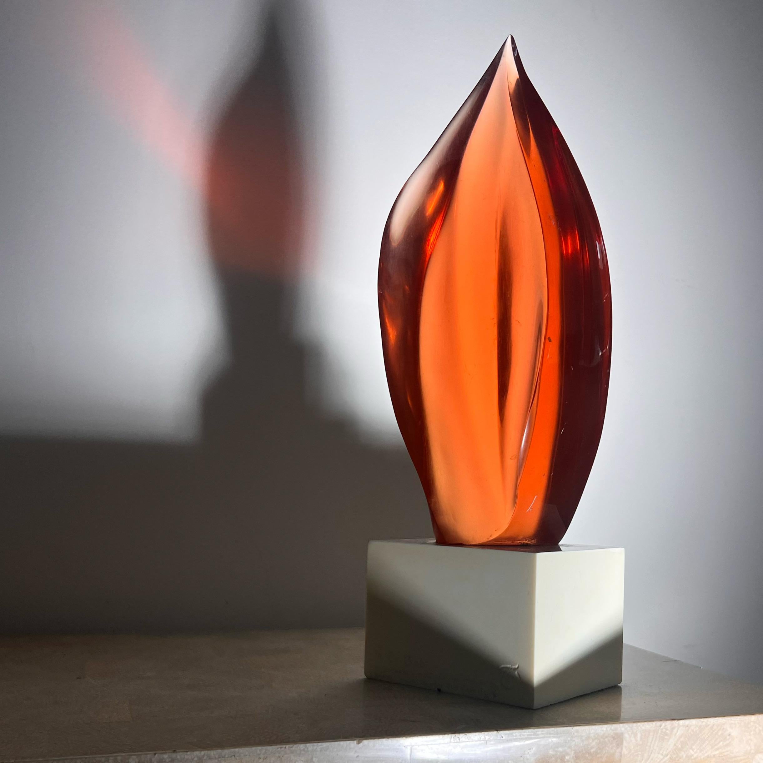Postmodern lucite amber flame sculpture, 1983 For Sale 8