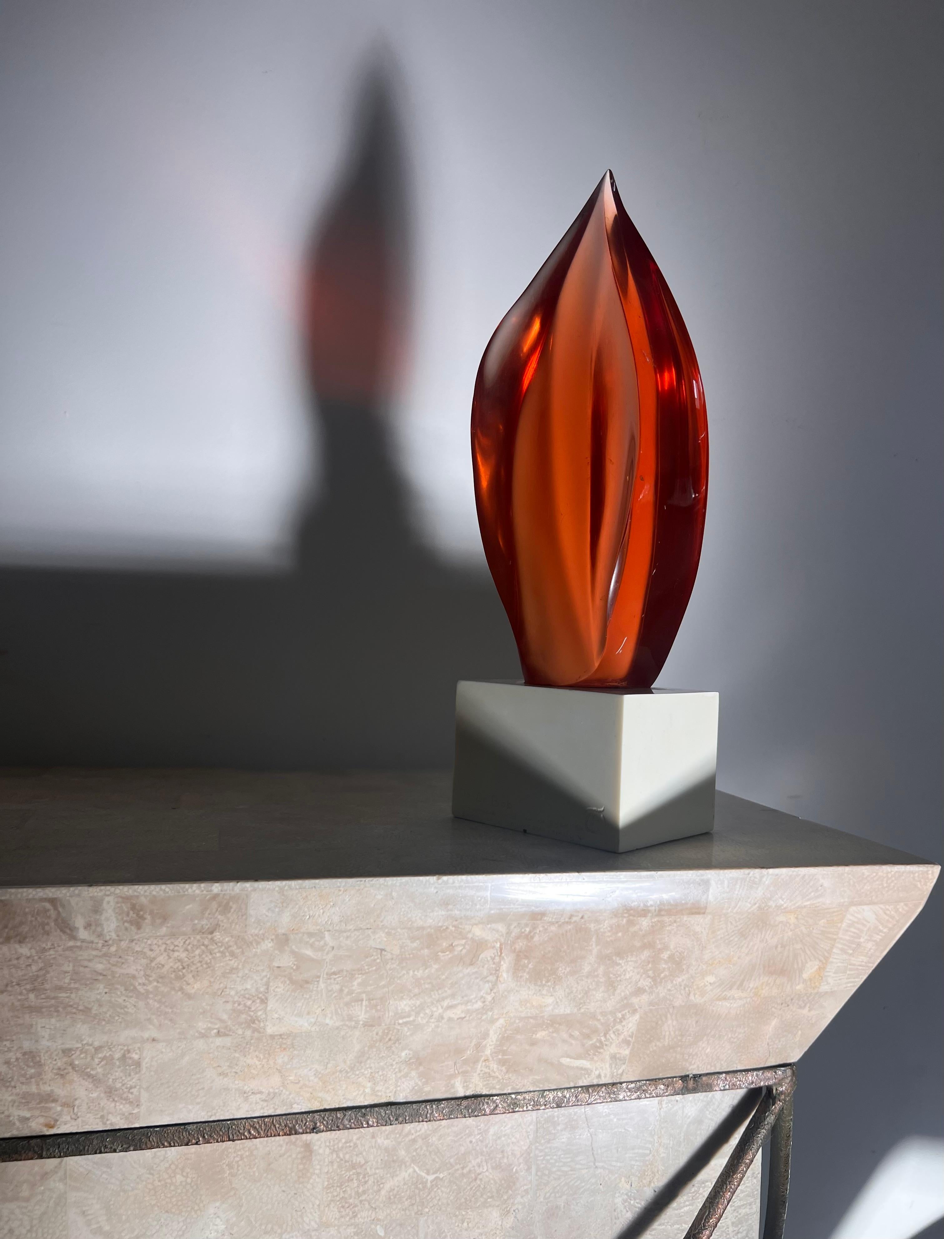 Postmodern lucite amber flame sculpture, 1983 For Sale 9