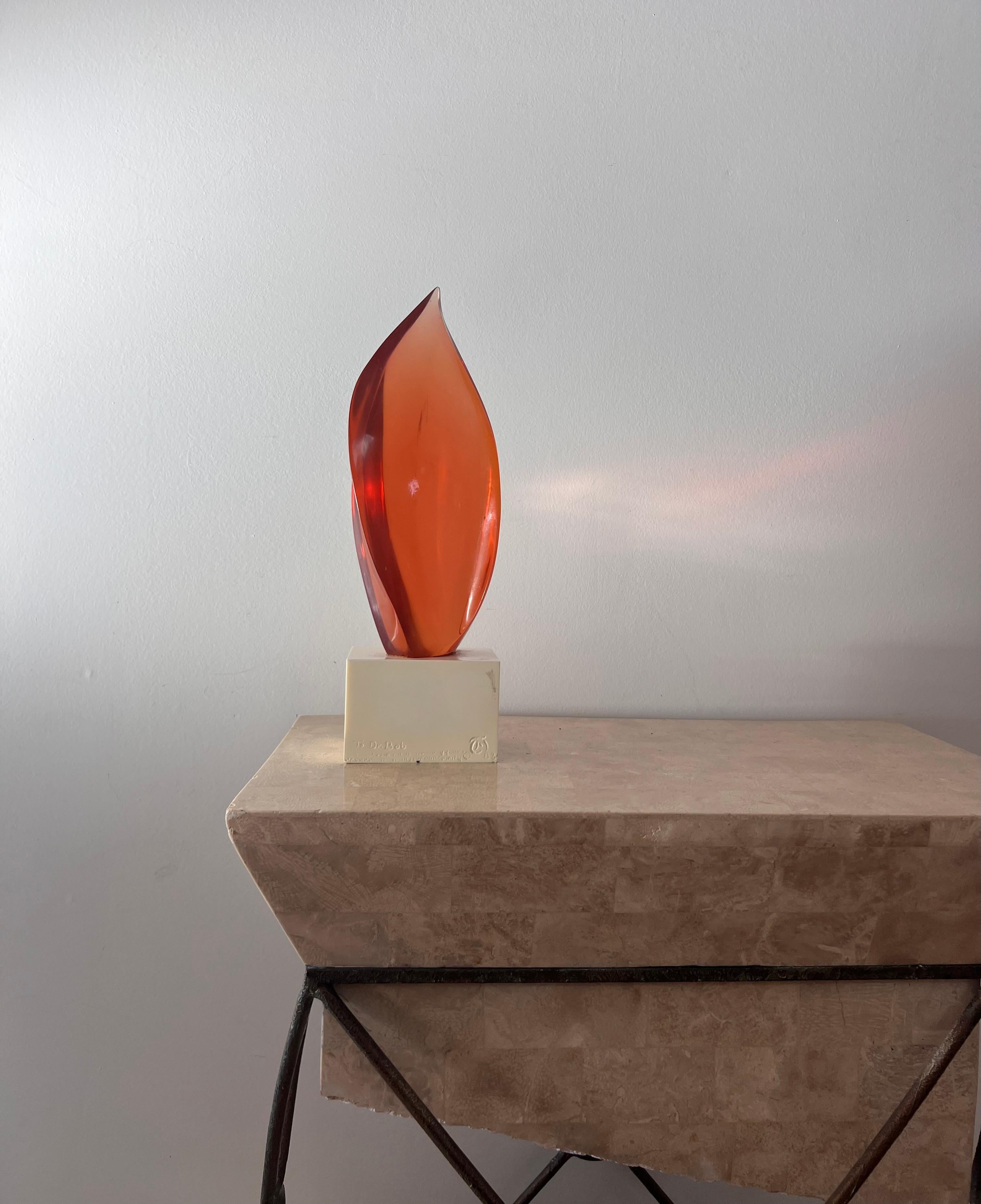 Post-Modern Postmodern lucite amber flame sculpture, 1983 For Sale