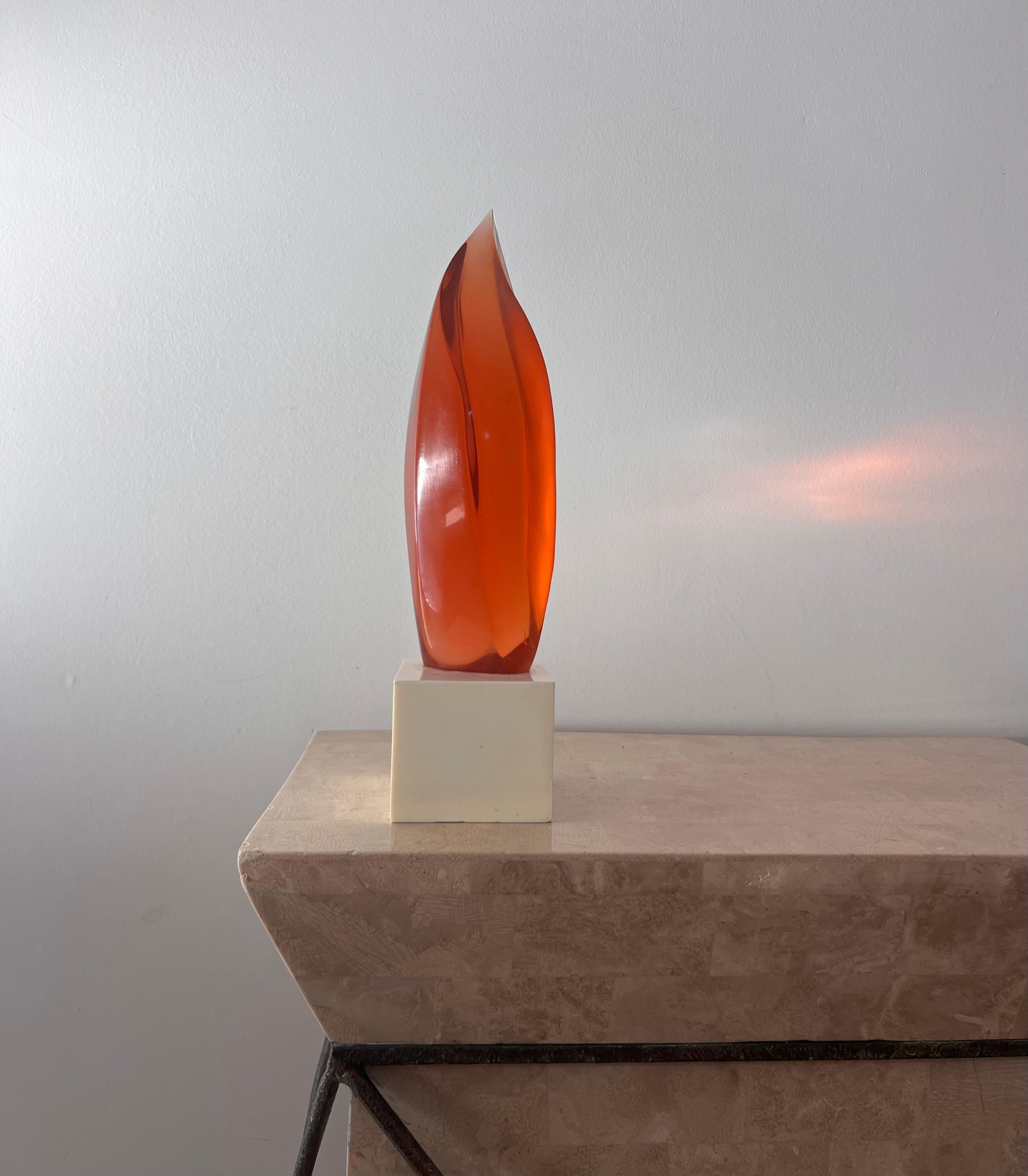 Unknown Postmodern lucite amber flame sculpture, 1983 For Sale