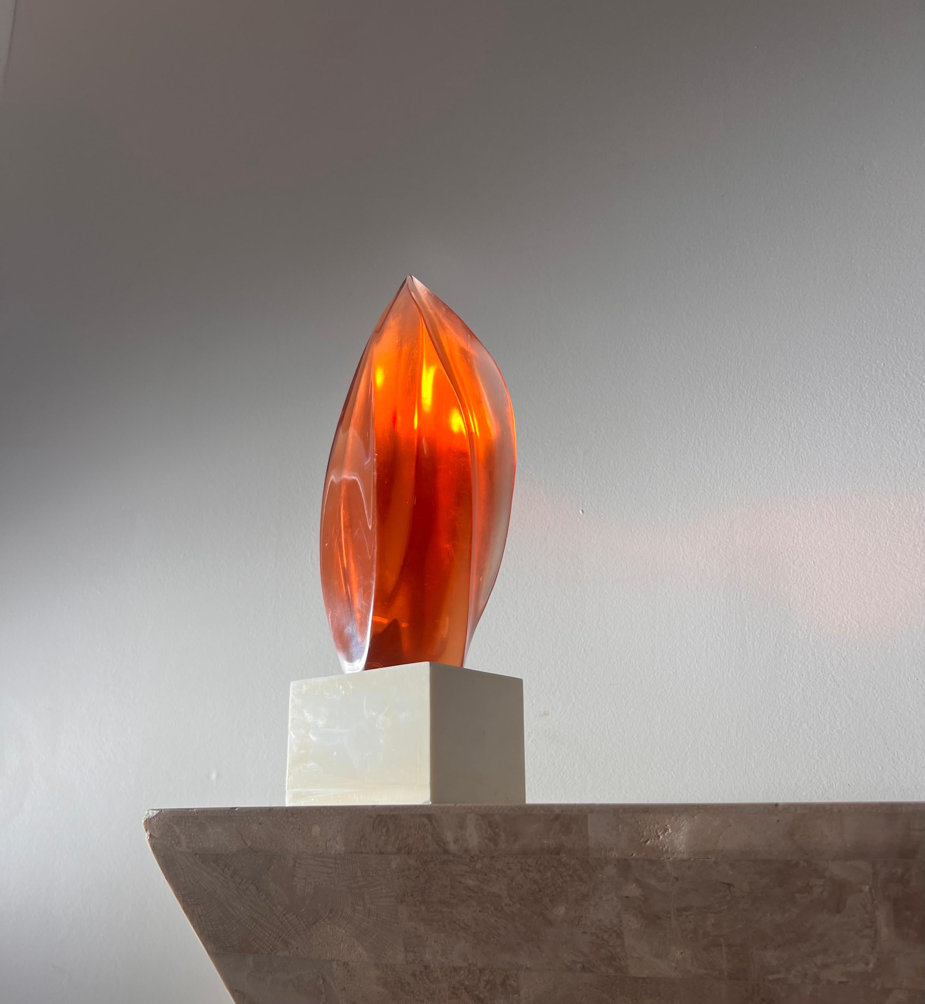 Postmodern lucite amber flame sculpture, 1983 For Sale 1
