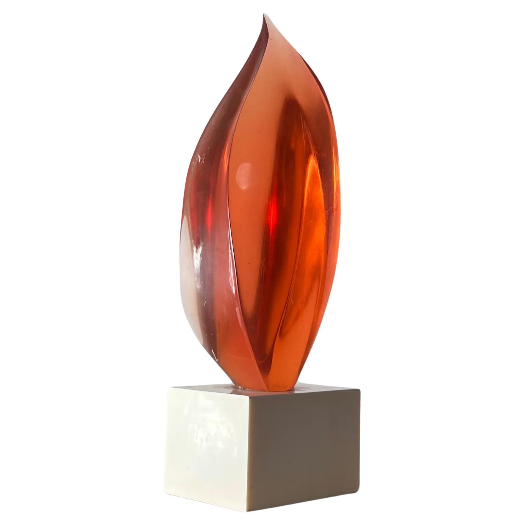 Postmodern lucite amber flame sculpture, 1983 For Sale
