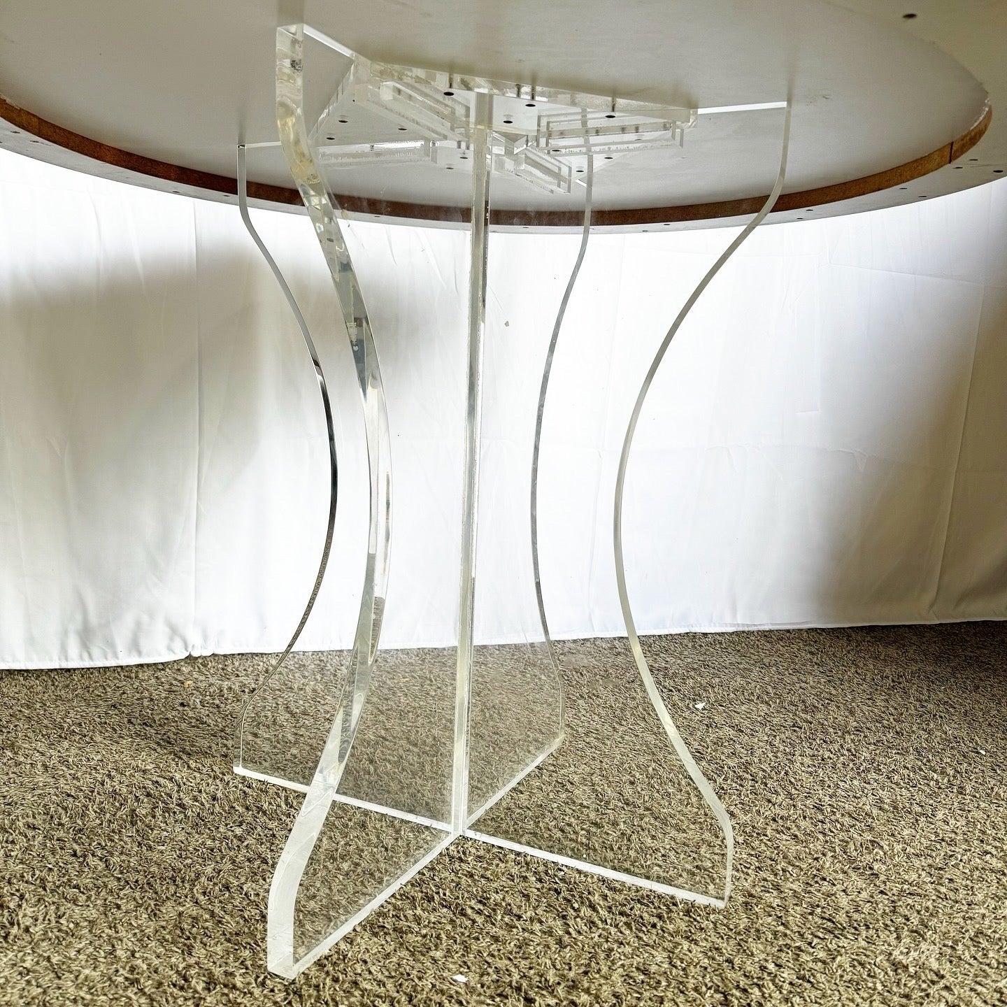 American Postmodern Lucite and White Laminate Circular Dining Table For Sale