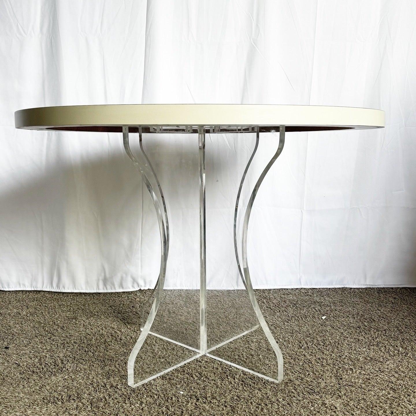 Postmodern Lucite and White Laminate Circular Dining Table In Good Condition For Sale In Delray Beach, FL