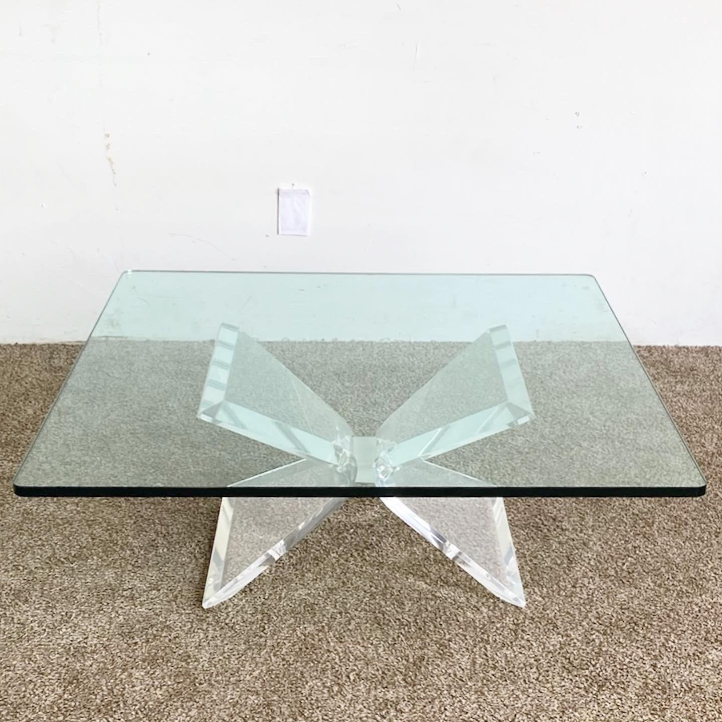 Post-Modern Postmodern Lucite Glass Top Coffee Table For Sale