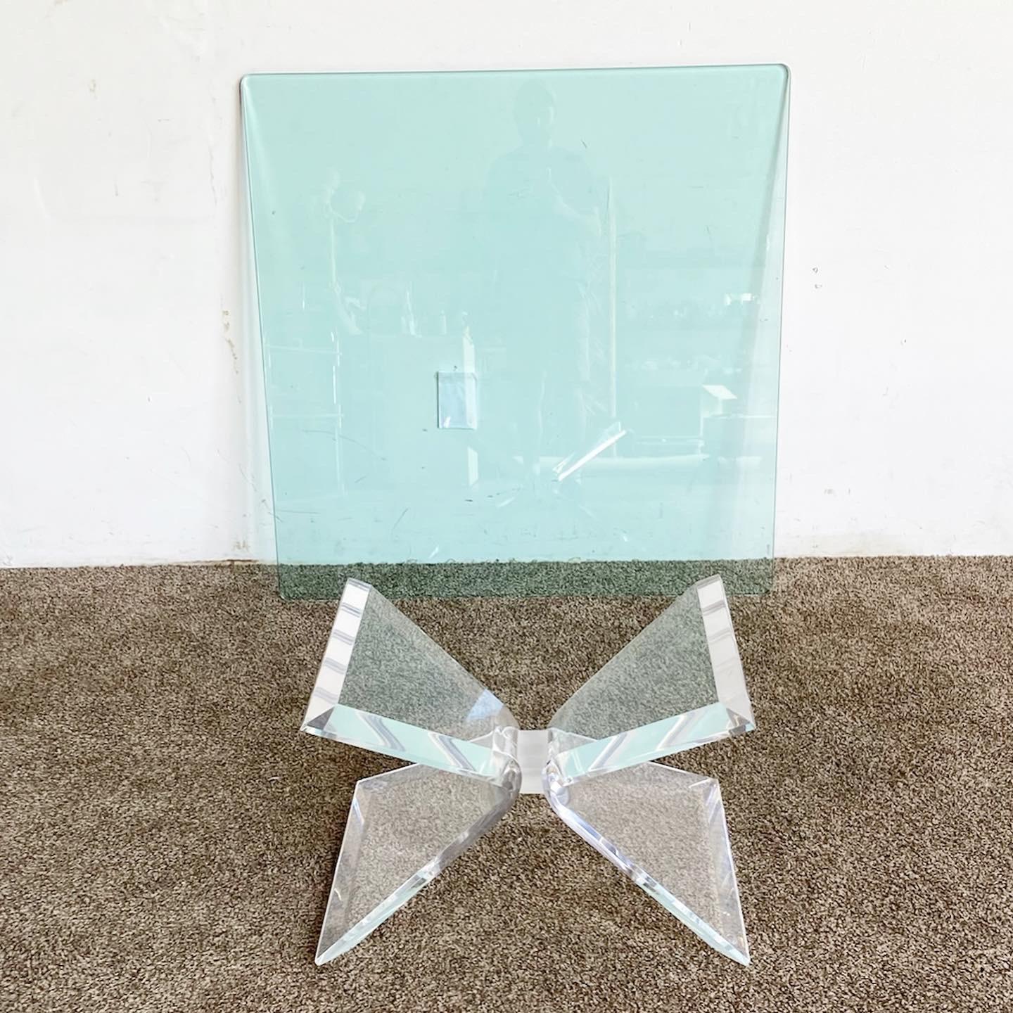 American Postmodern Lucite Glass Top Coffee Table For Sale