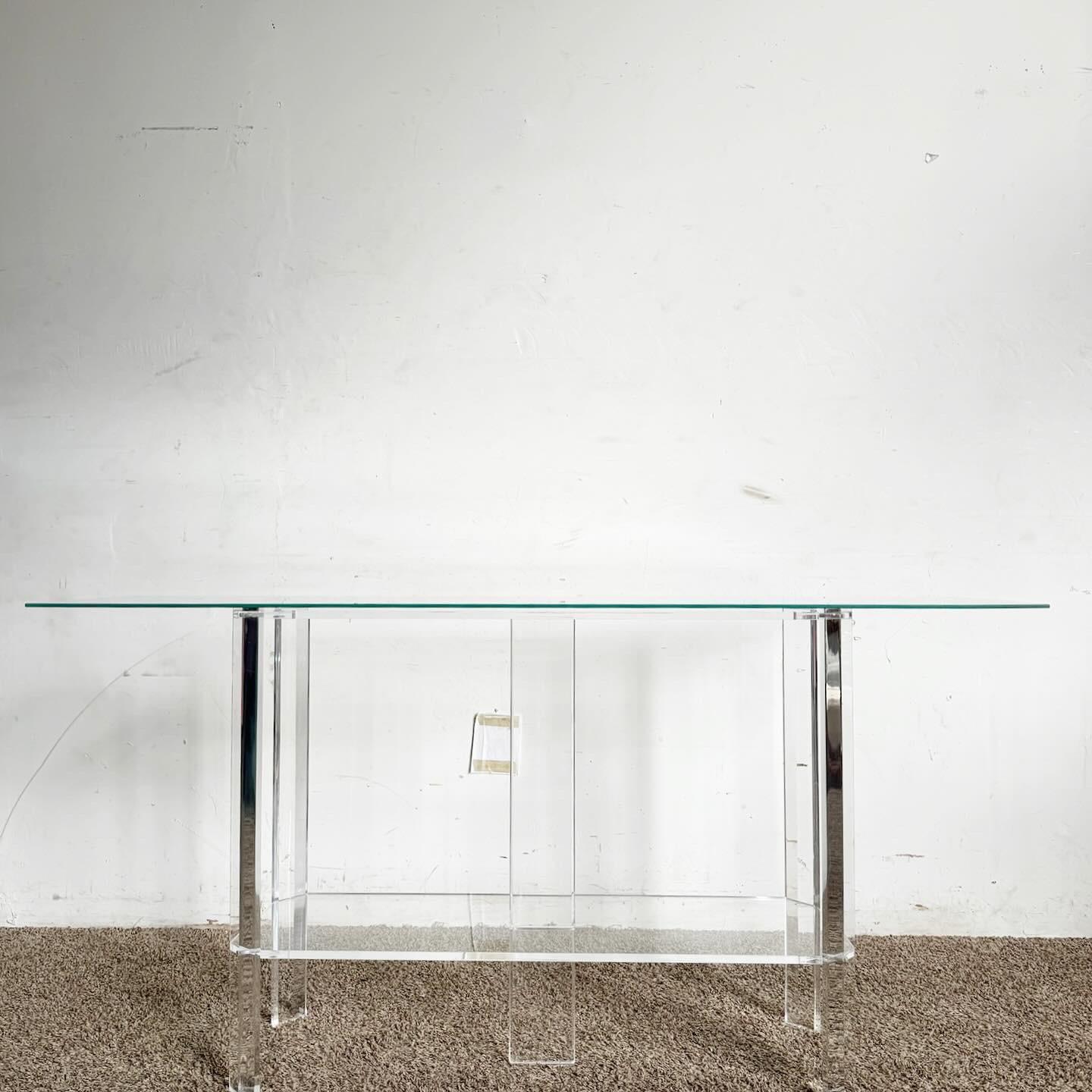 American Postmodern Lucite Glass Top Console Table For Sale