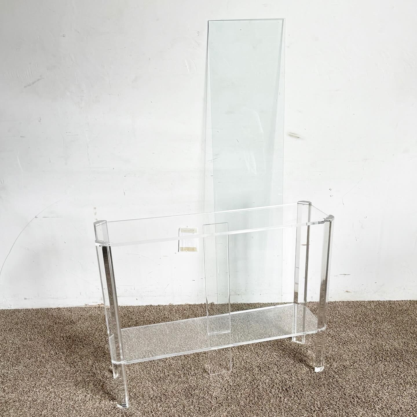 Postmodern Lucite Glass Top Console Table For Sale 2