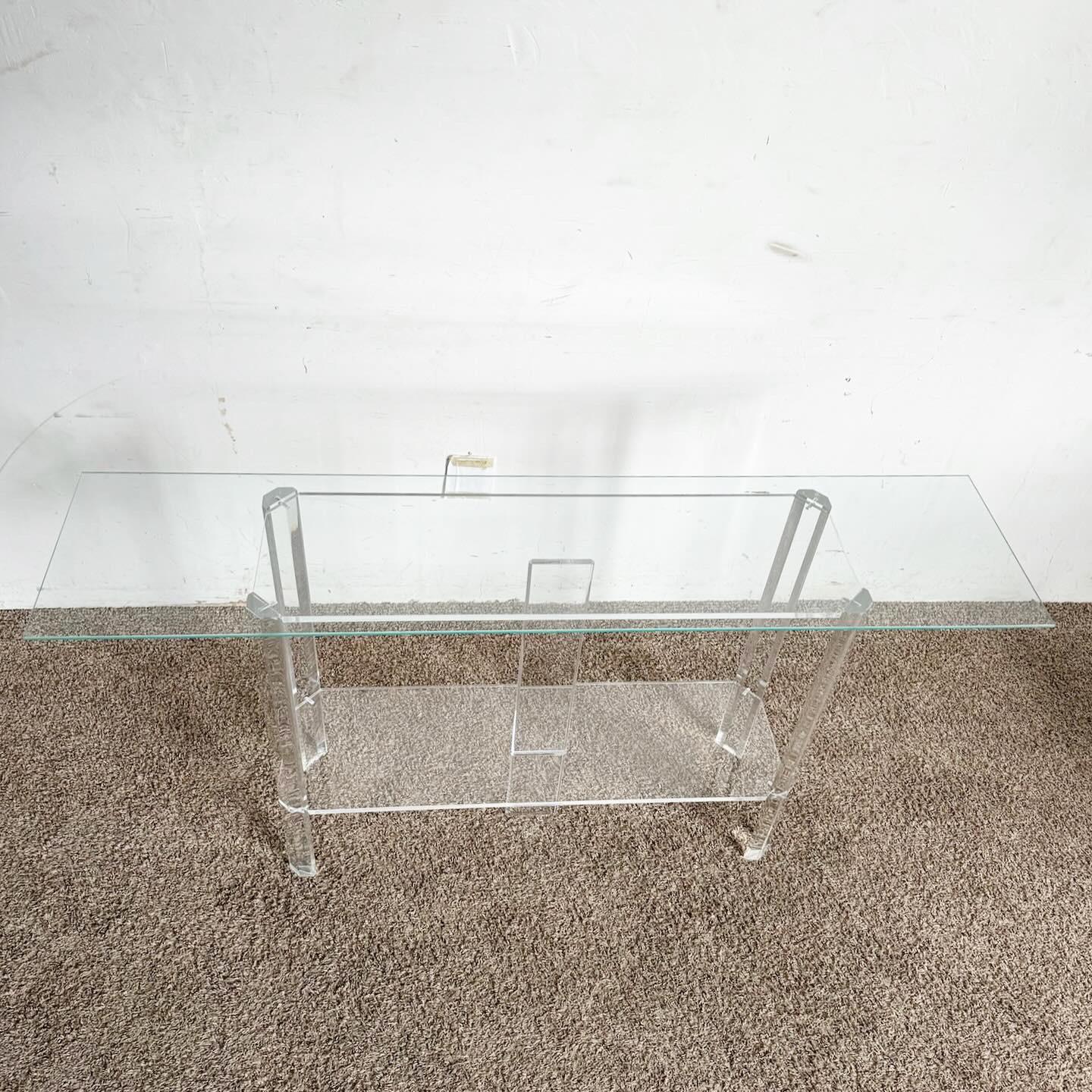 Postmodern Lucite Glass Top Console Table For Sale 3