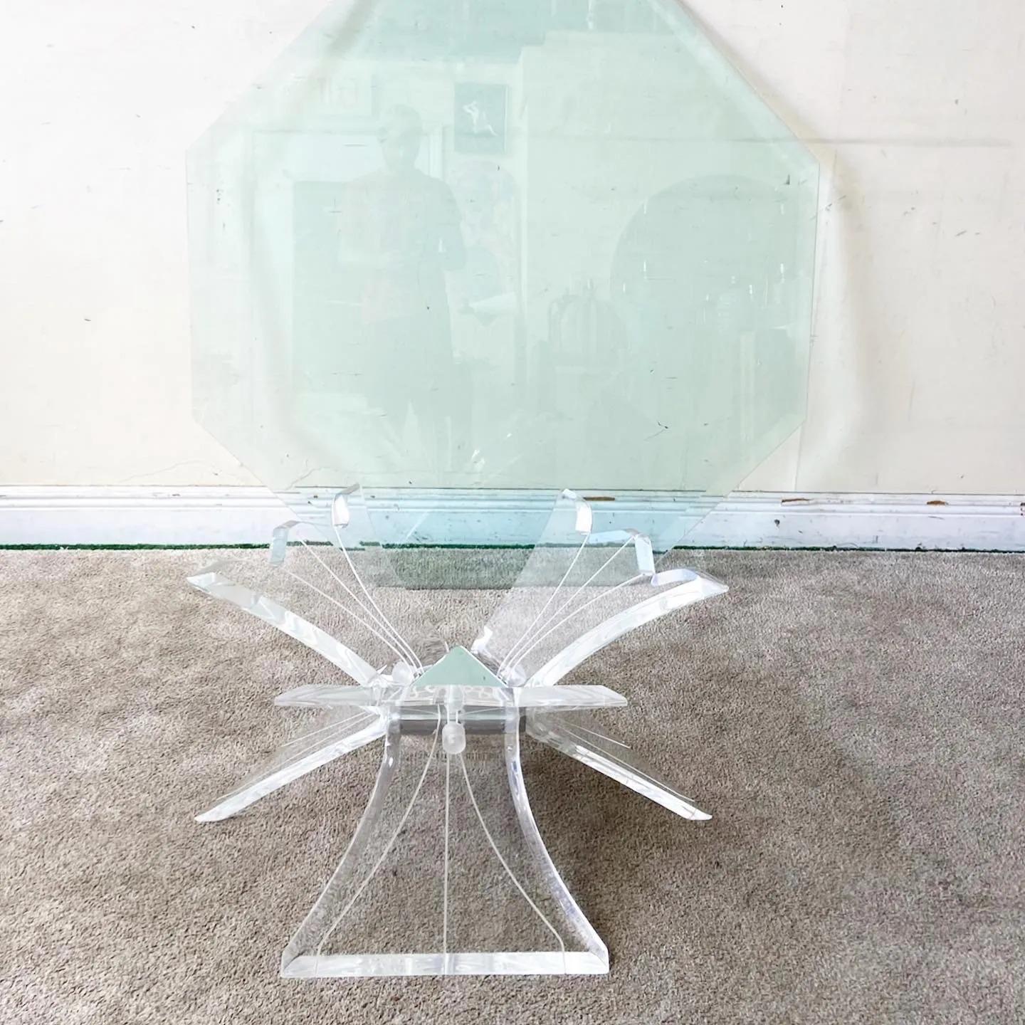 Post-Modern Postmodern Lucite Glass Top Octagonal Coffee Table