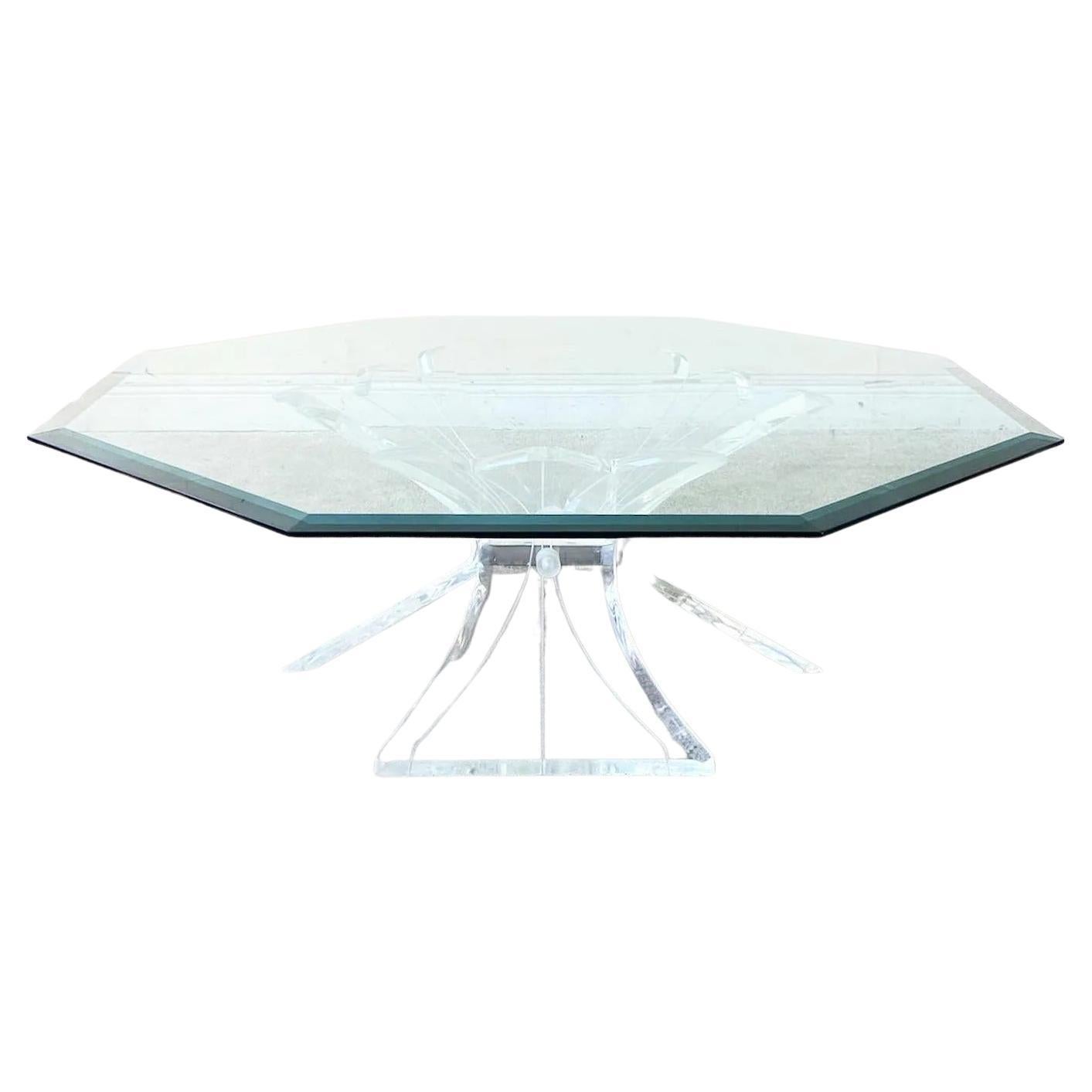 Postmodern Lucite Glass Top Octagonal Coffee Table