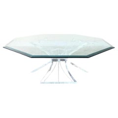 Postmodern Lucite Glass Top Octagonal Coffee Table