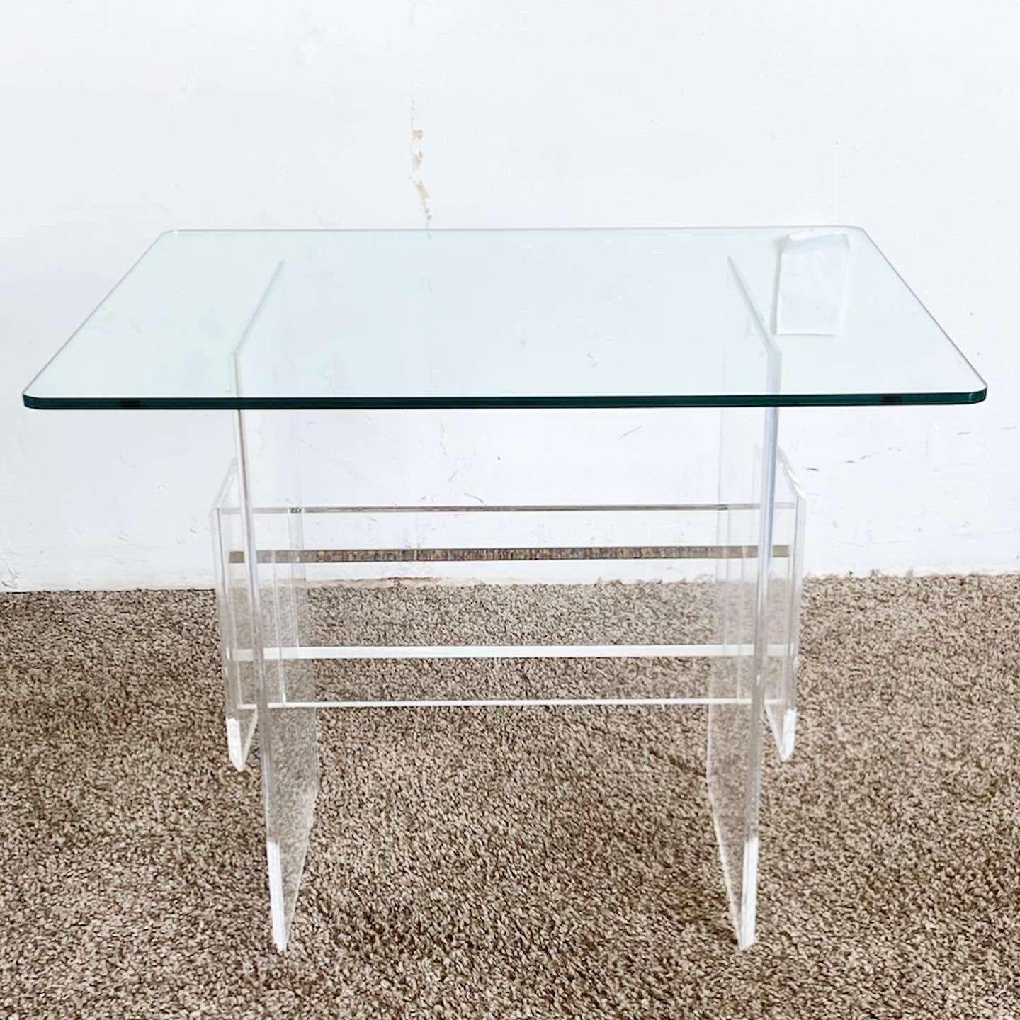 Post-Modern Postmodern Lucite Glass Top Side Table