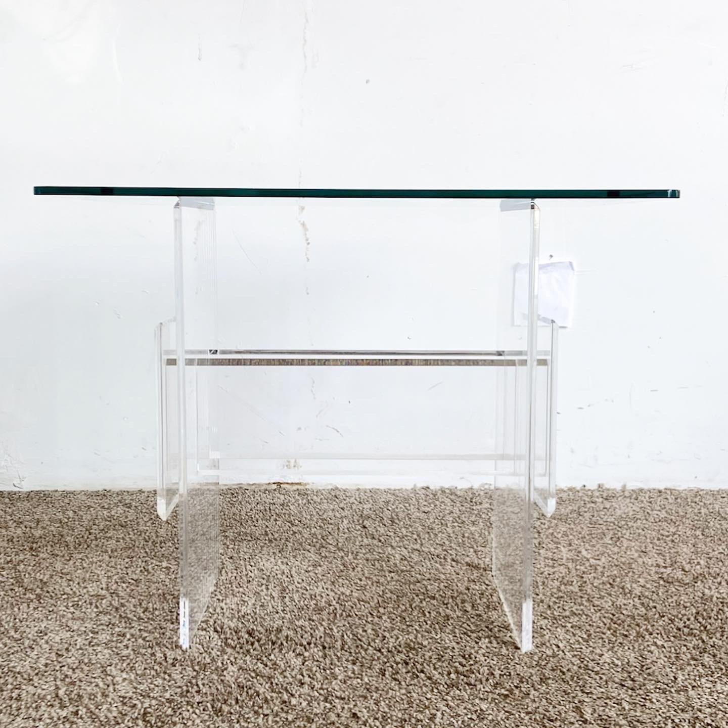 Post-Modern Postmodern Lucite Glass Top Side Table For Sale