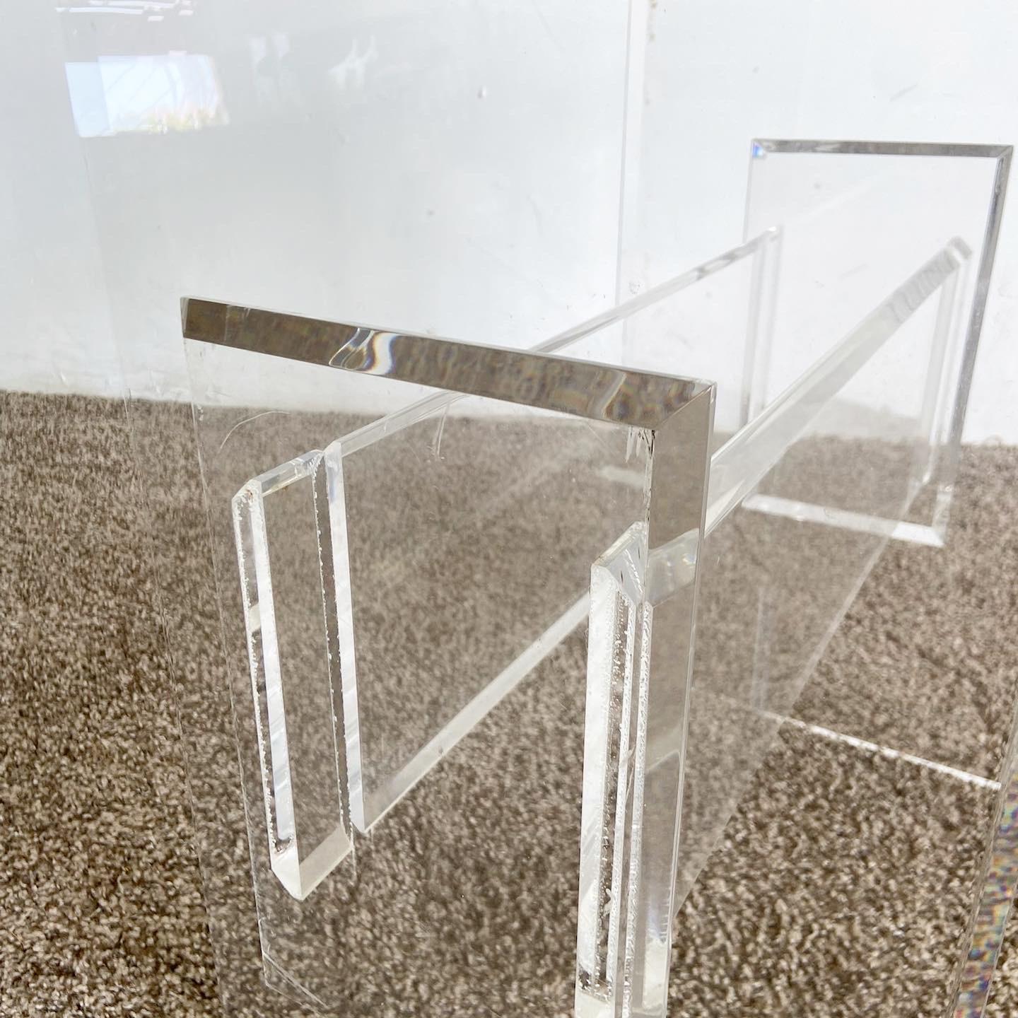 American Postmodern Lucite Glass Top Side Table For Sale