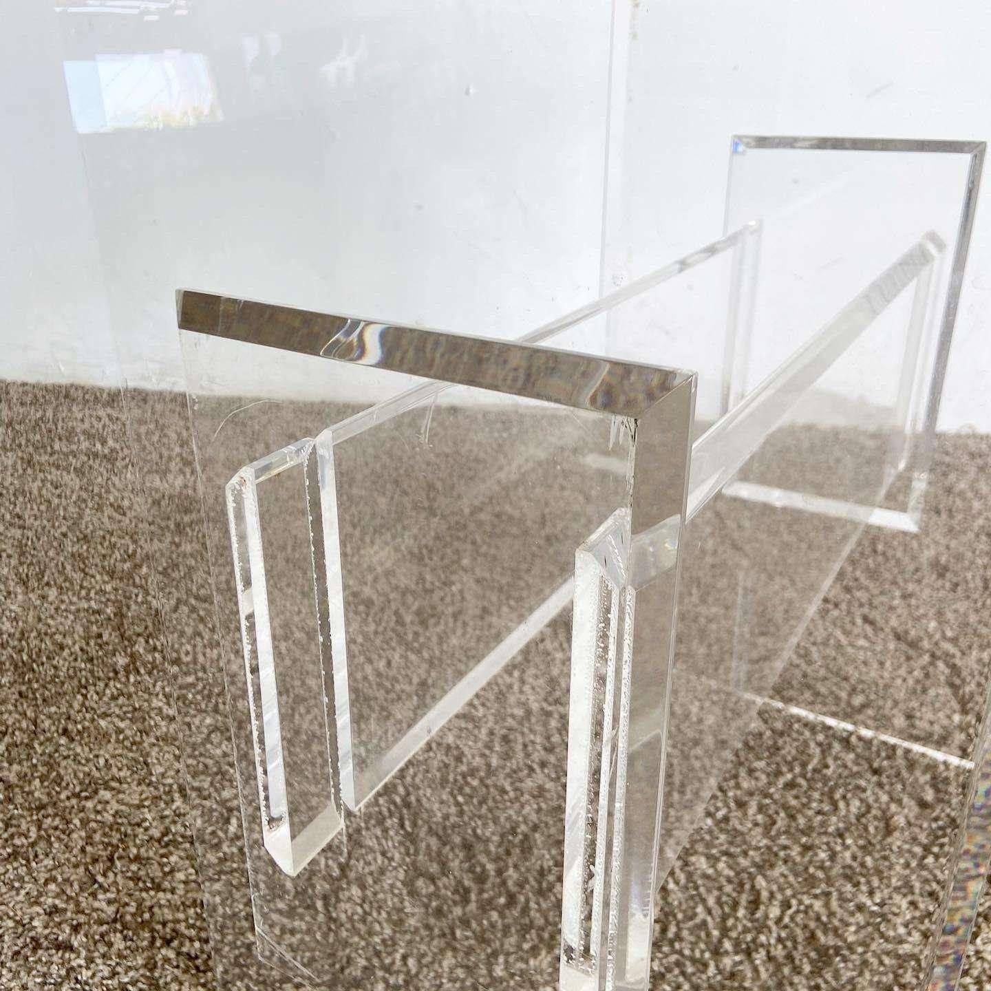 Postmodern Lucite Glass Top Side Table In Good Condition In Delray Beach, FL