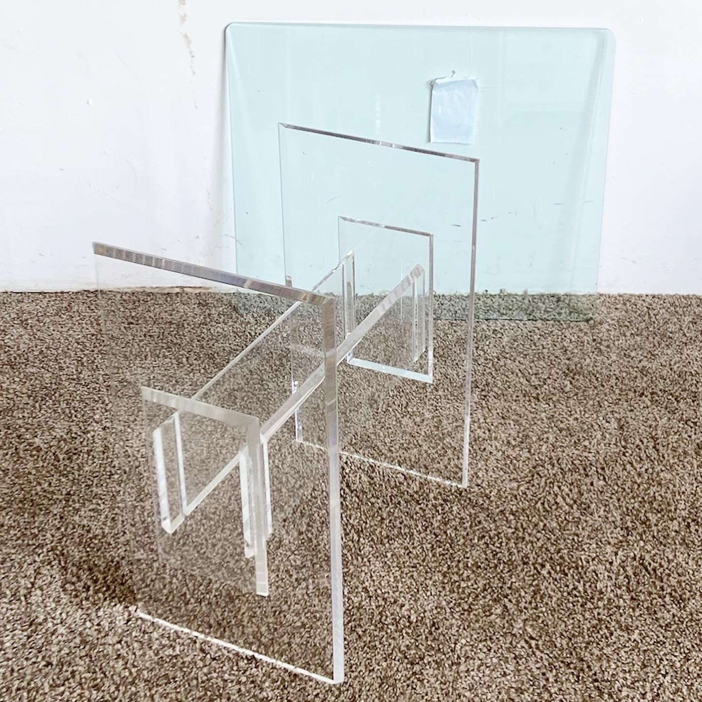 Late 20th Century Postmodern Lucite Glass Top Side Table For Sale