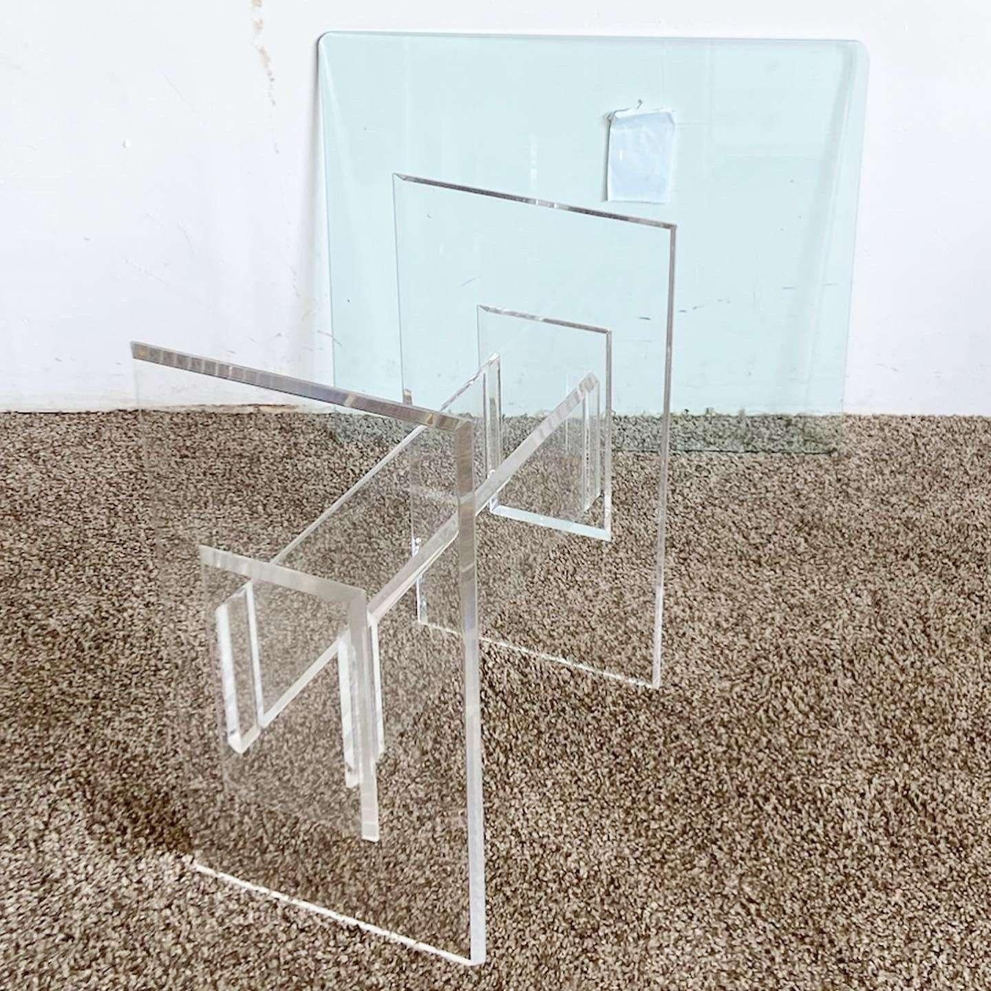 Postmodern Lucite Glass Top Side Table 1