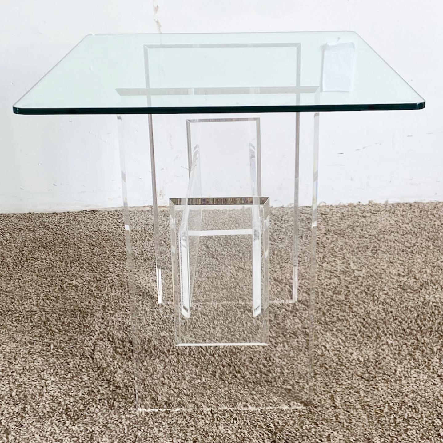 Postmodern Lucite Glass Top Side Table For Sale 1