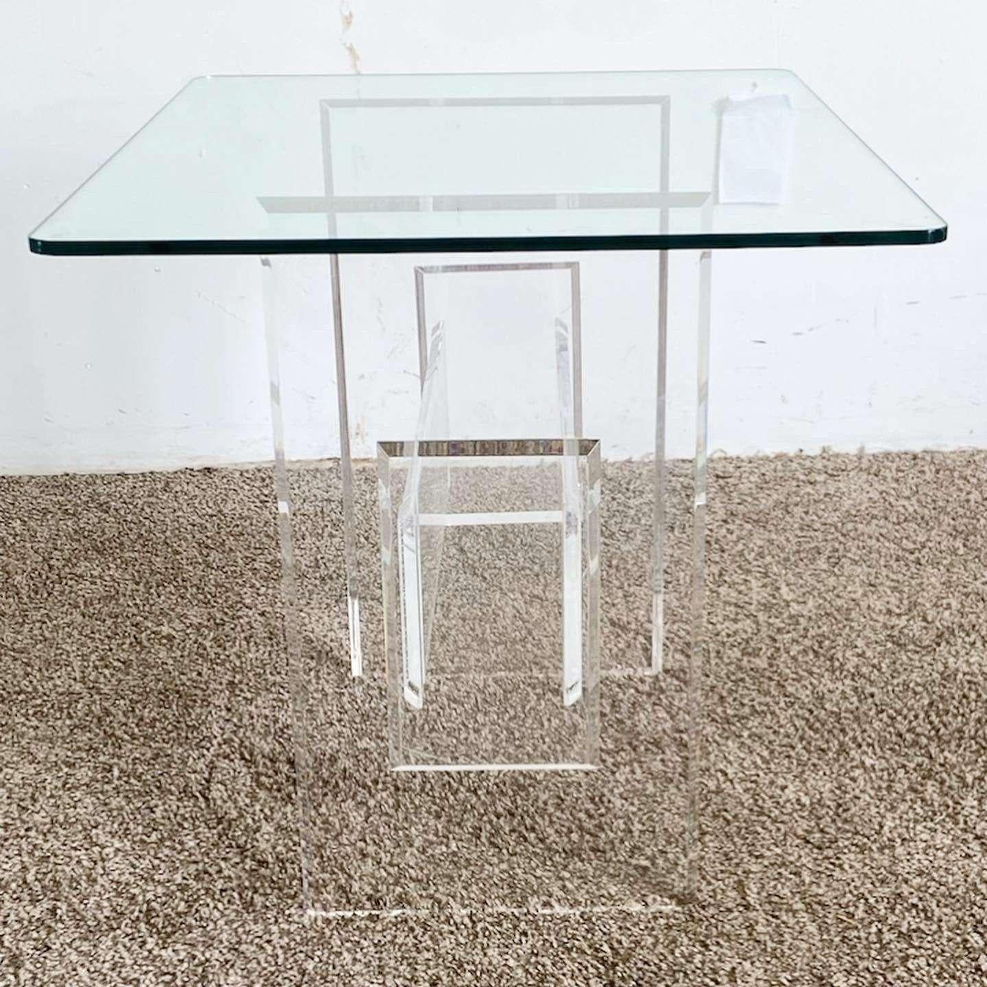 Postmodern Lucite Glass Top Side Table 2