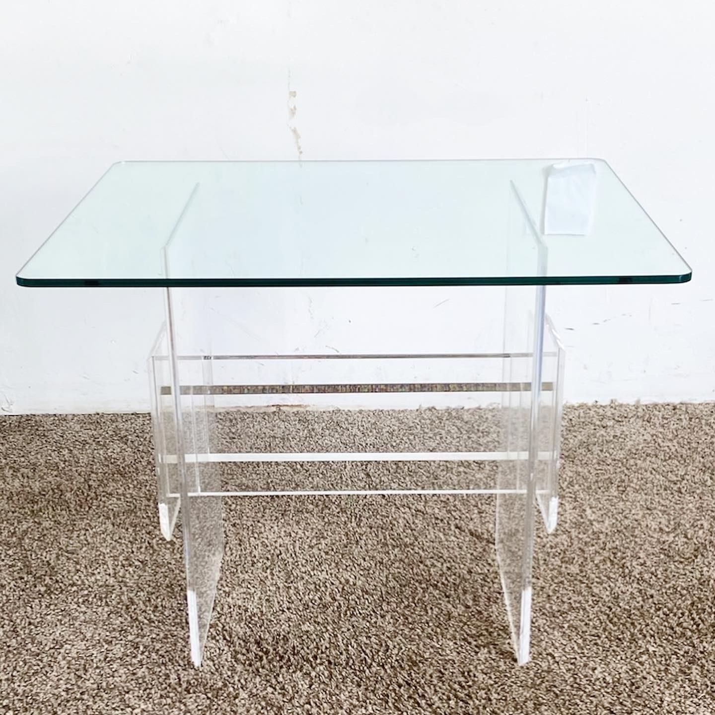 Postmodern Lucite Glass Top Side Table For Sale 2