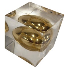 Postmodern Lucite “Golden Egg” Paperweight, “For a Good Egg” circa 1970s