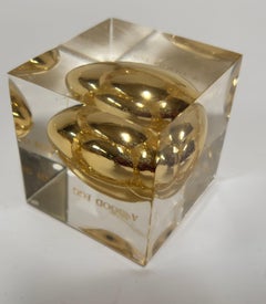 Postmodern Lucite “Golden Egg” Paperweight, “For a Good Egg” circa 1970s