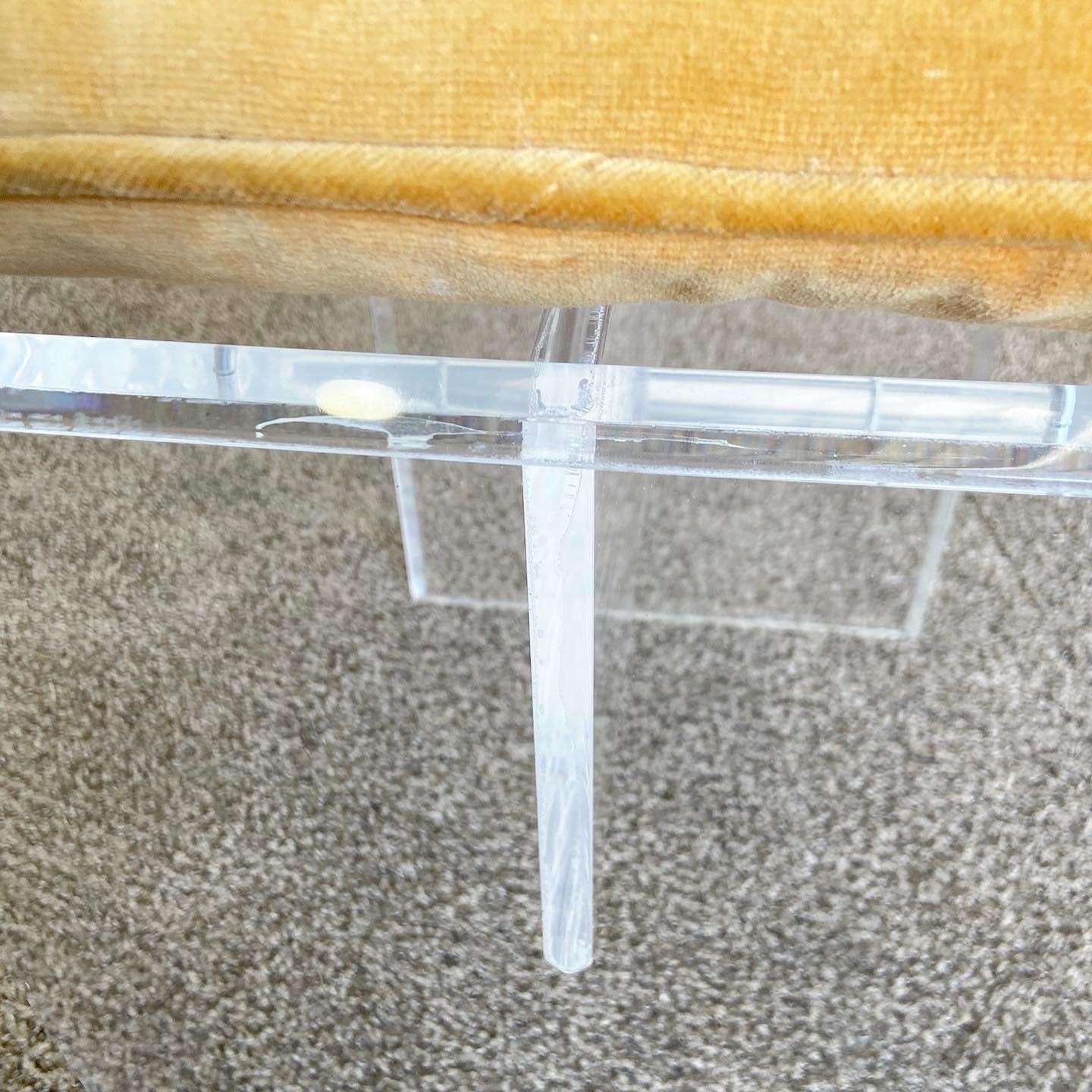 American Postmodern Lucite Leave Tufted Low Stool For Sale
