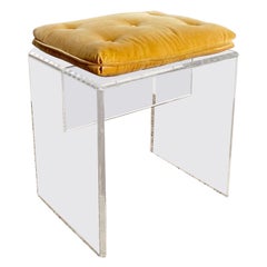 Postmodern Lucite Leave Tufted Low Stool Postmodern Lucite Leave Tufted Low Stool