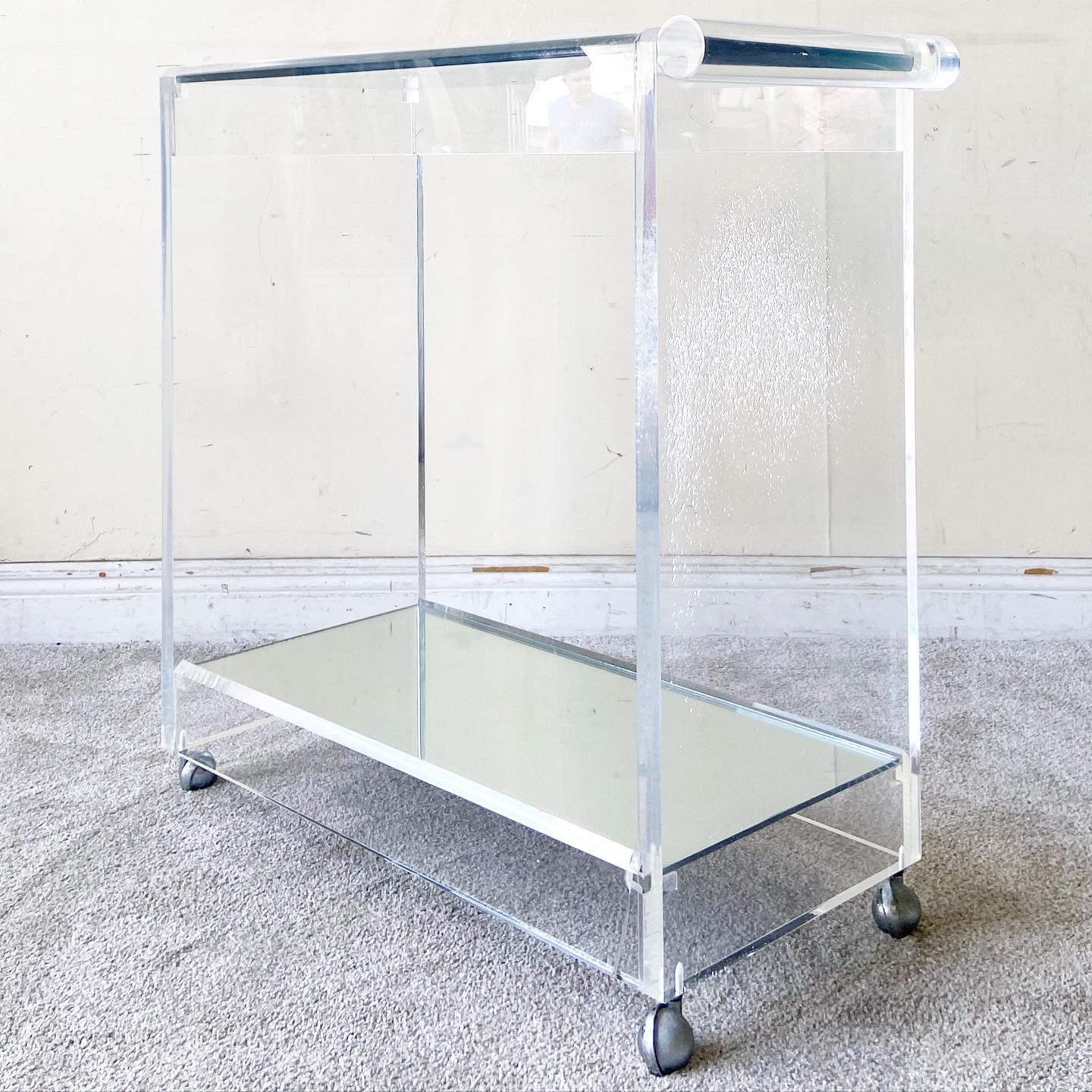 Postmodern Lucite Mirror and Glass Top Bar Cart 4