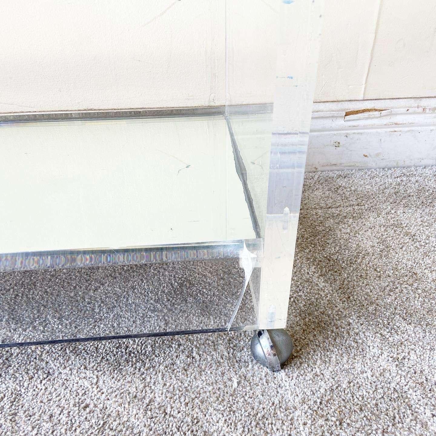 Postmodern Lucite Mirror and Glass Top Bar Cart For Sale 1