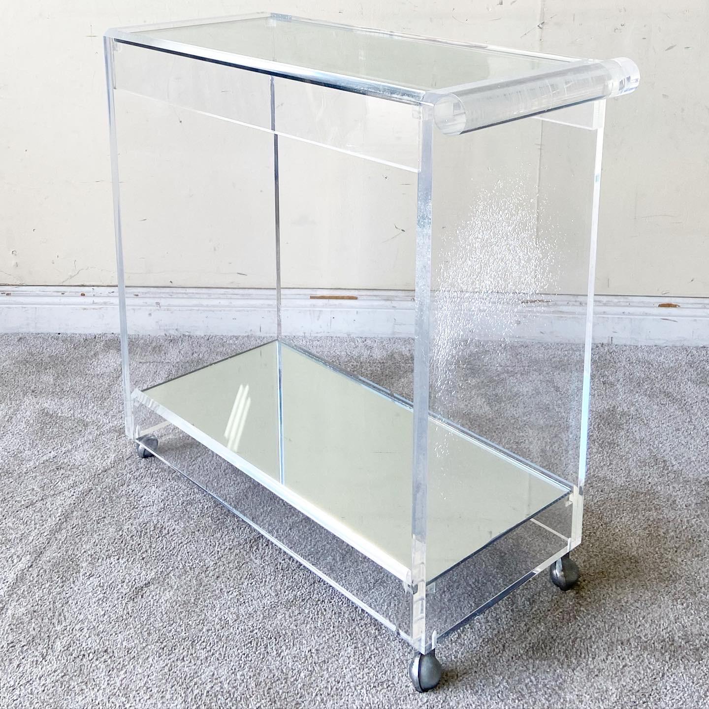 Postmodern Lucite Mirror and Glass Top Bar Cart 2