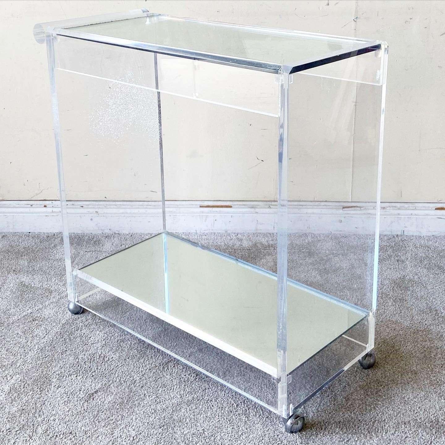 Postmodern Lucite Mirror and Glass Top Bar Cart For Sale 3