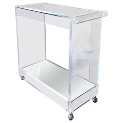 Postmodern Lucite Mirror and Glass Top Bar Cart