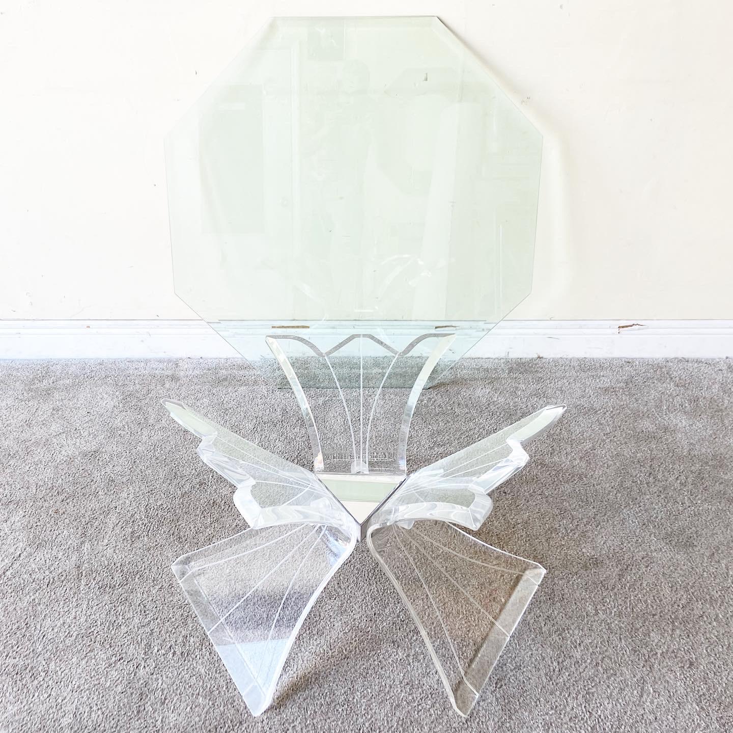 Post-Modern Postmodern Lucite Octagonal Glass Top Coffee Table, 1980