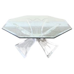 Postmodern Lucite Octagonal Glass Top Coffee Table, 1980