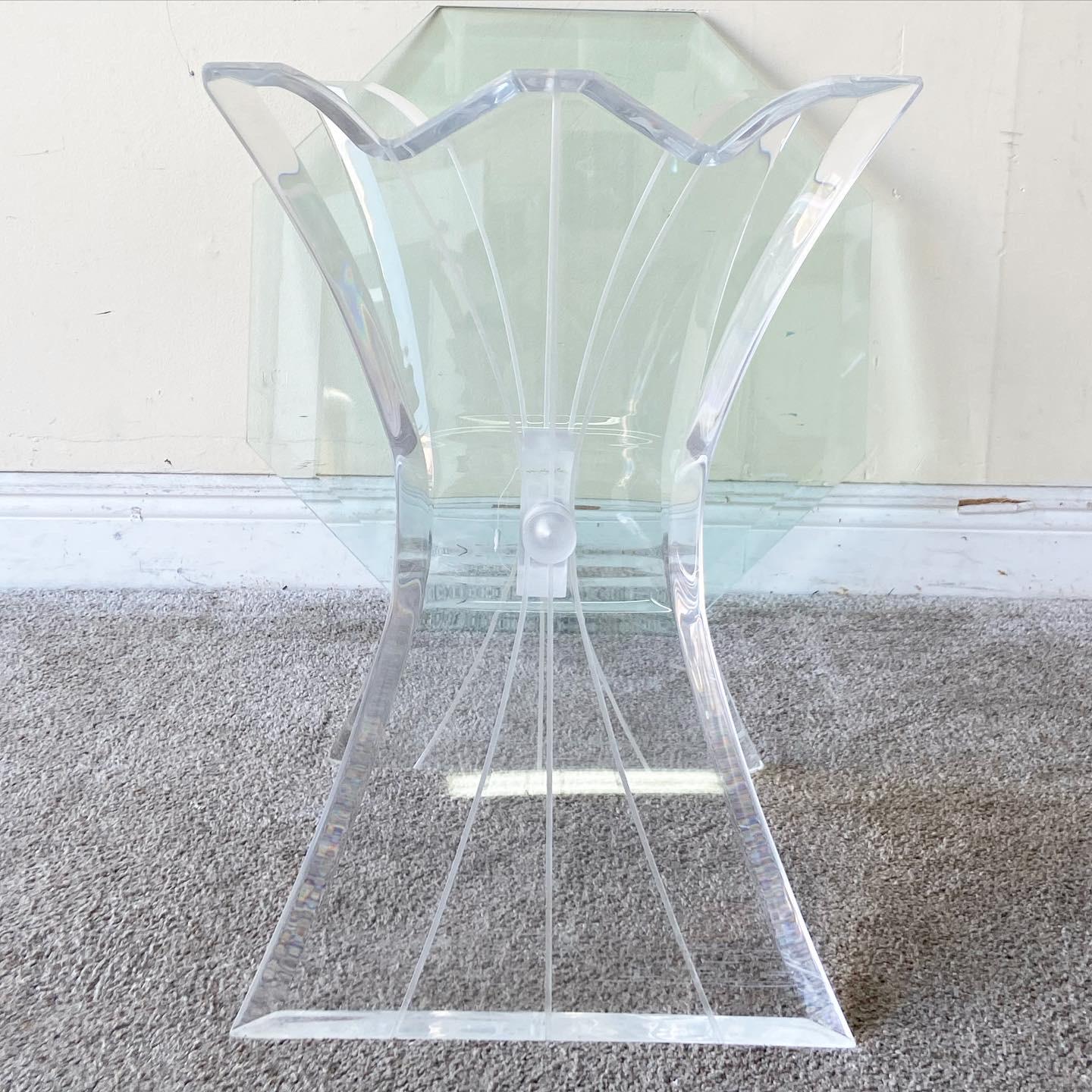 Post-Modern Postmodern Lucite Octagonal Glass Top Side Table, 1980s