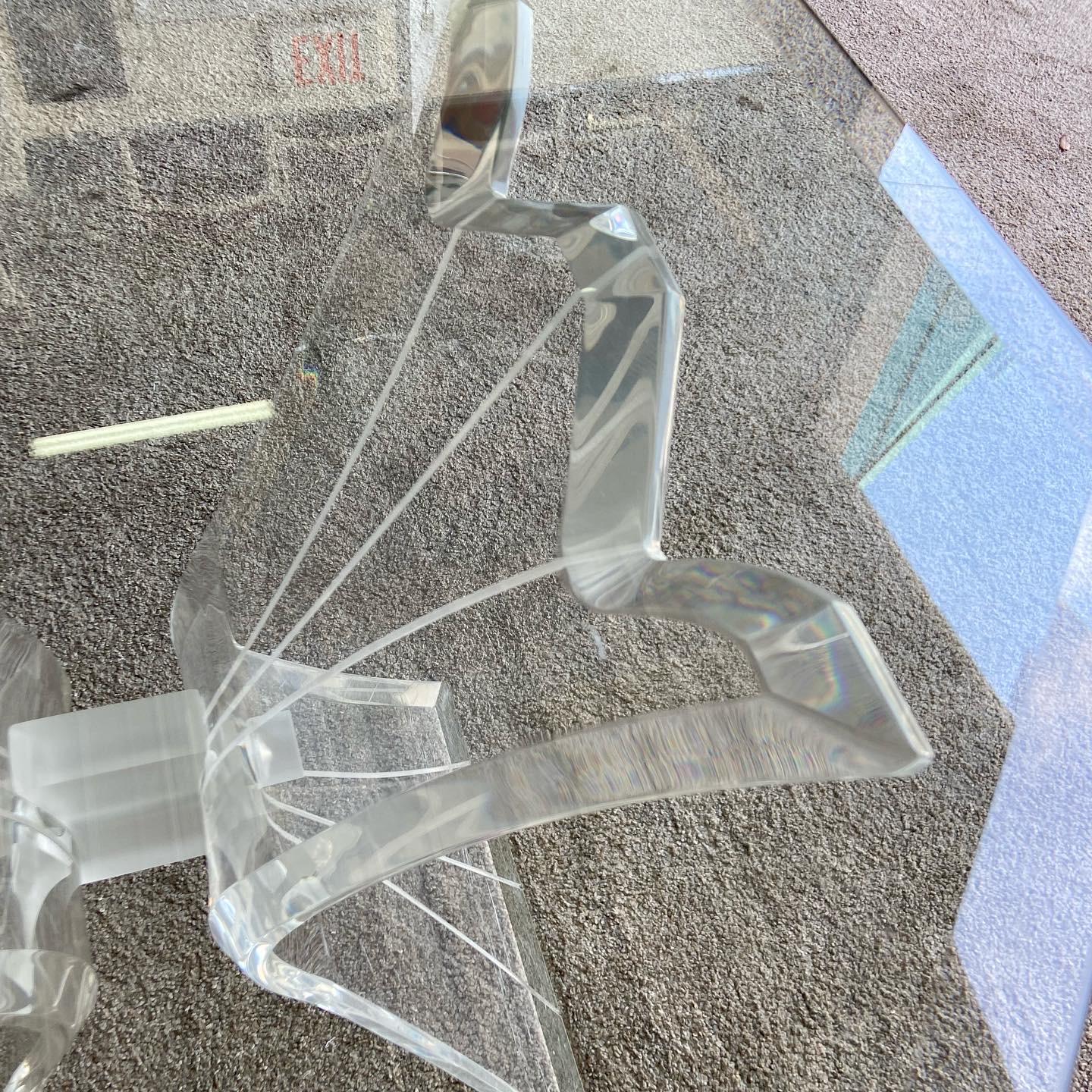 Postmodern Lucite Octagonal Glass Top Side Table, 1980s In Good Condition In Delray Beach, FL