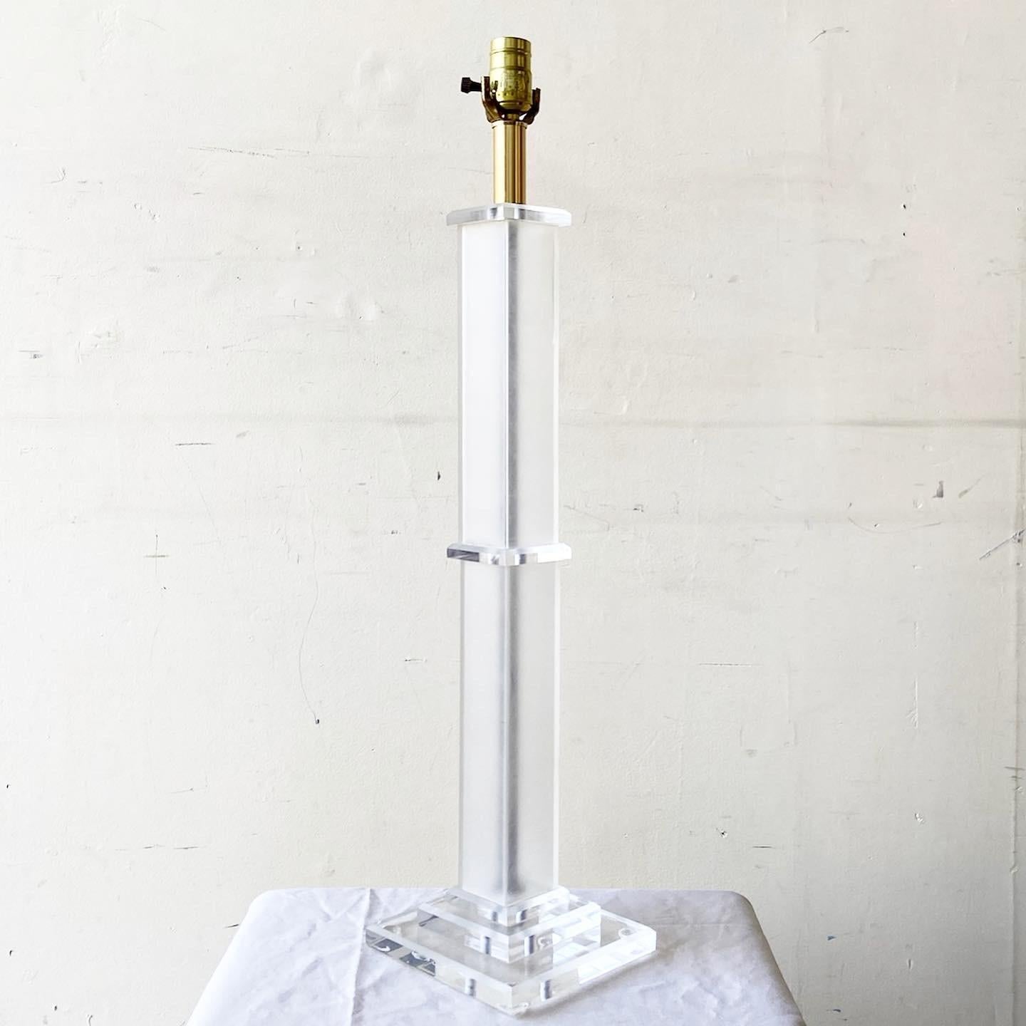 American Postmodern Lucite Pillar Table Lamp For Sale