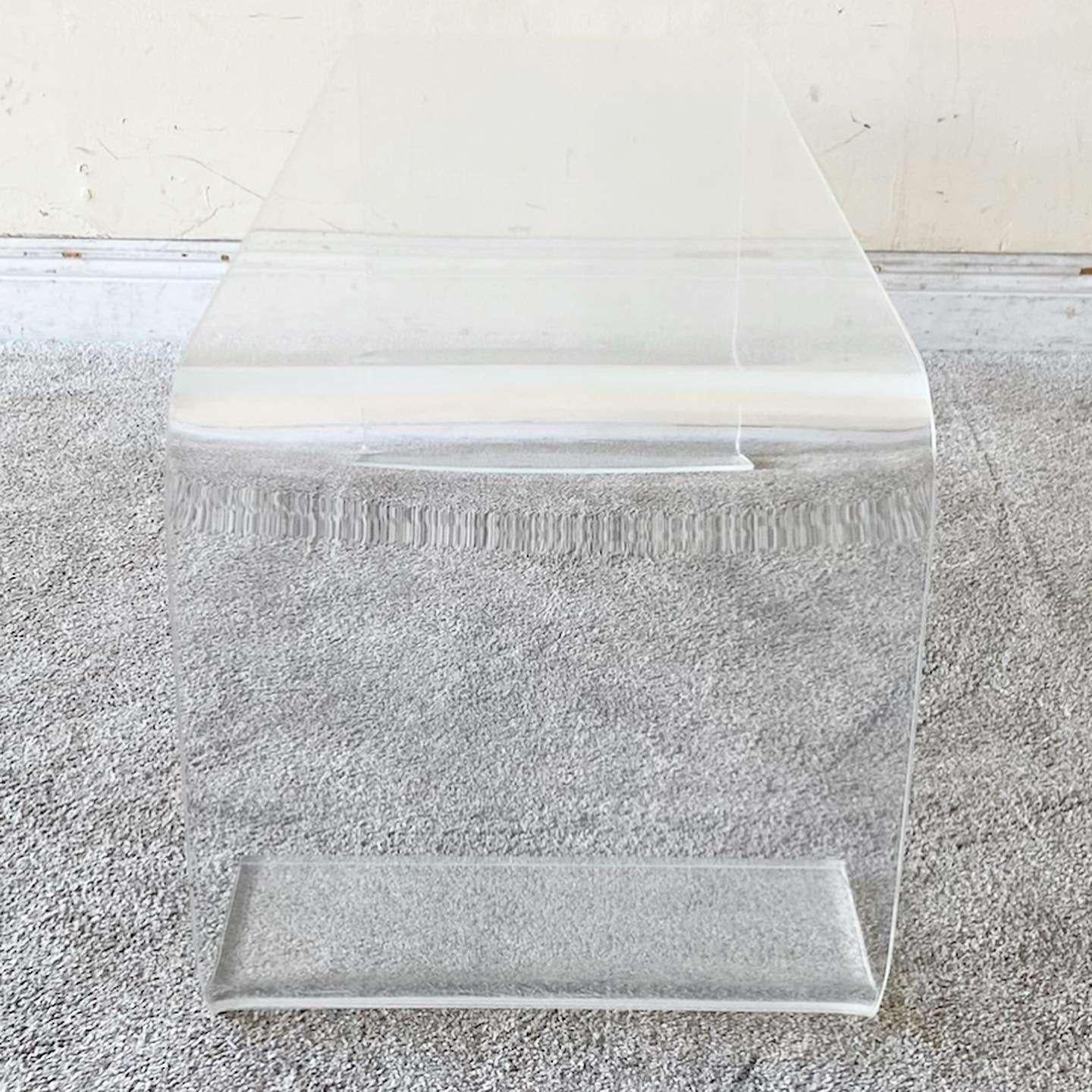 Late 20th Century Postmodern Lucite Scroll Coffee Table For Sale