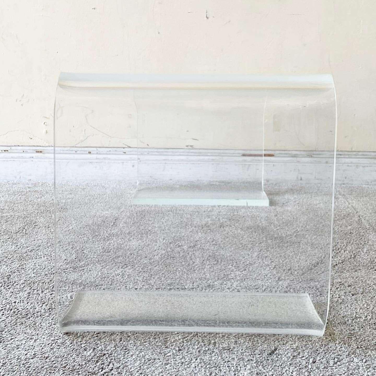 Postmodern Lucite Scroll Coffee Table For Sale 1