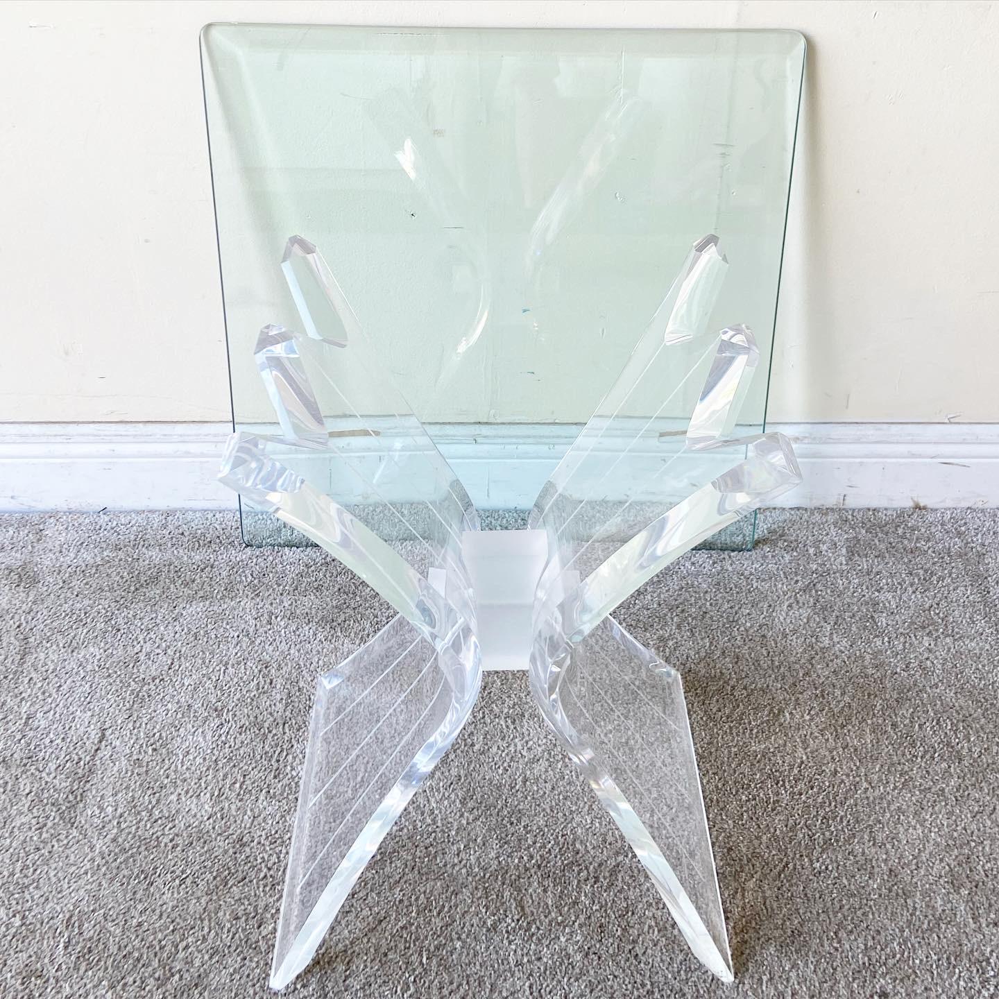 Post-Modern Postmodern Lucite Square Glass Top Side Table, 1980s