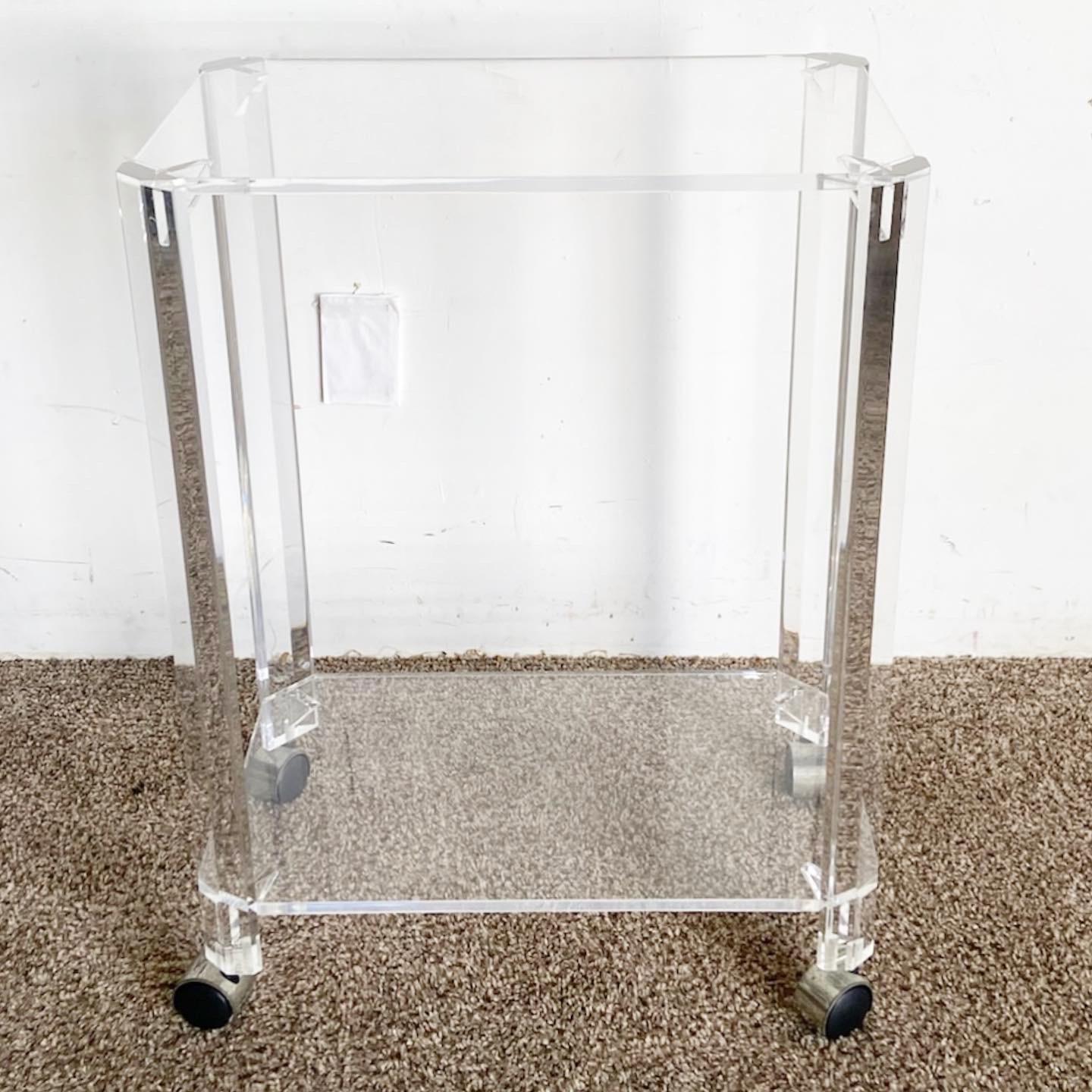 Post-Modern Postmodern Lucite Two Tier Bar Cart on Casters For Sale