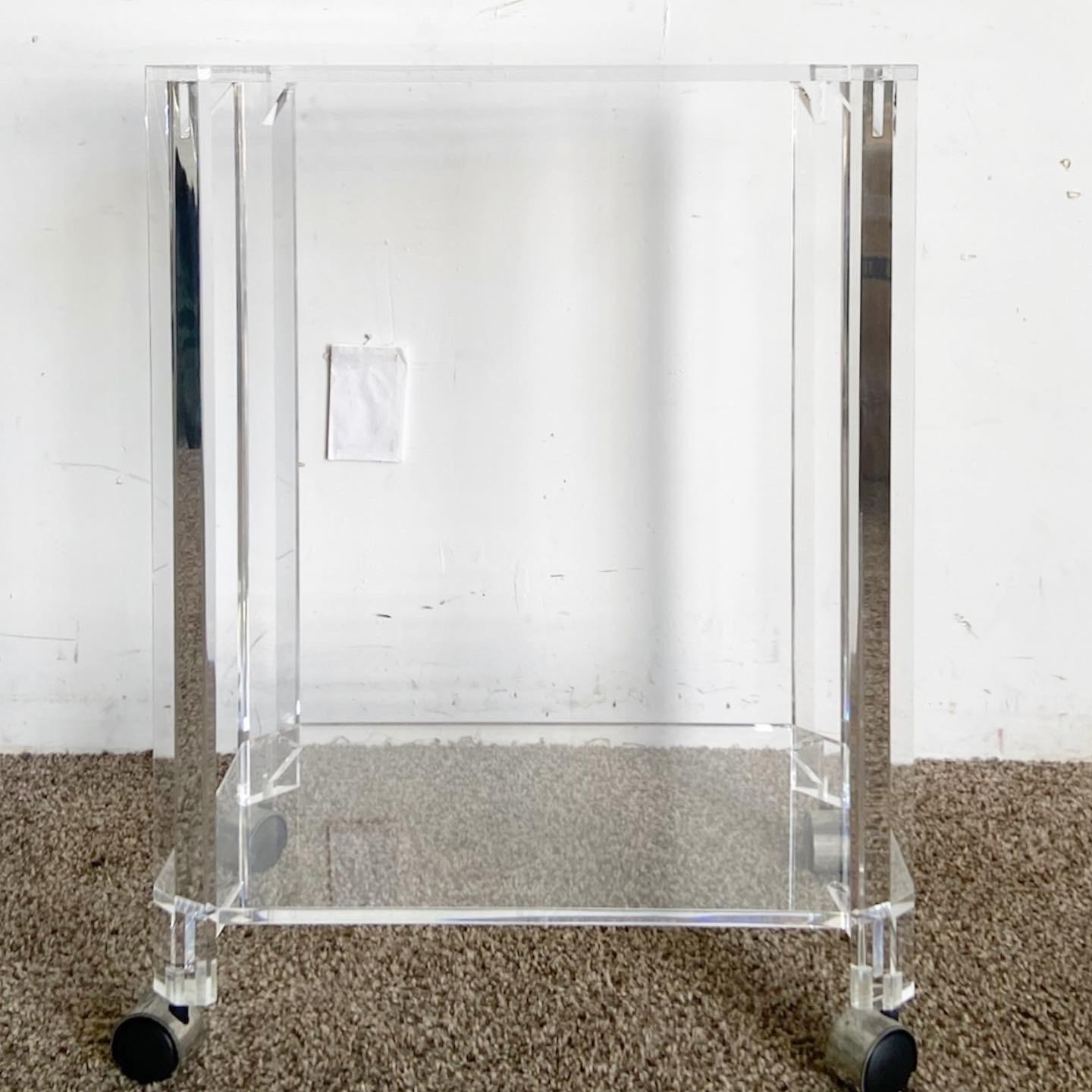 Postmodern Lucite Two Tier Bar Cart on Casters For Sale 1