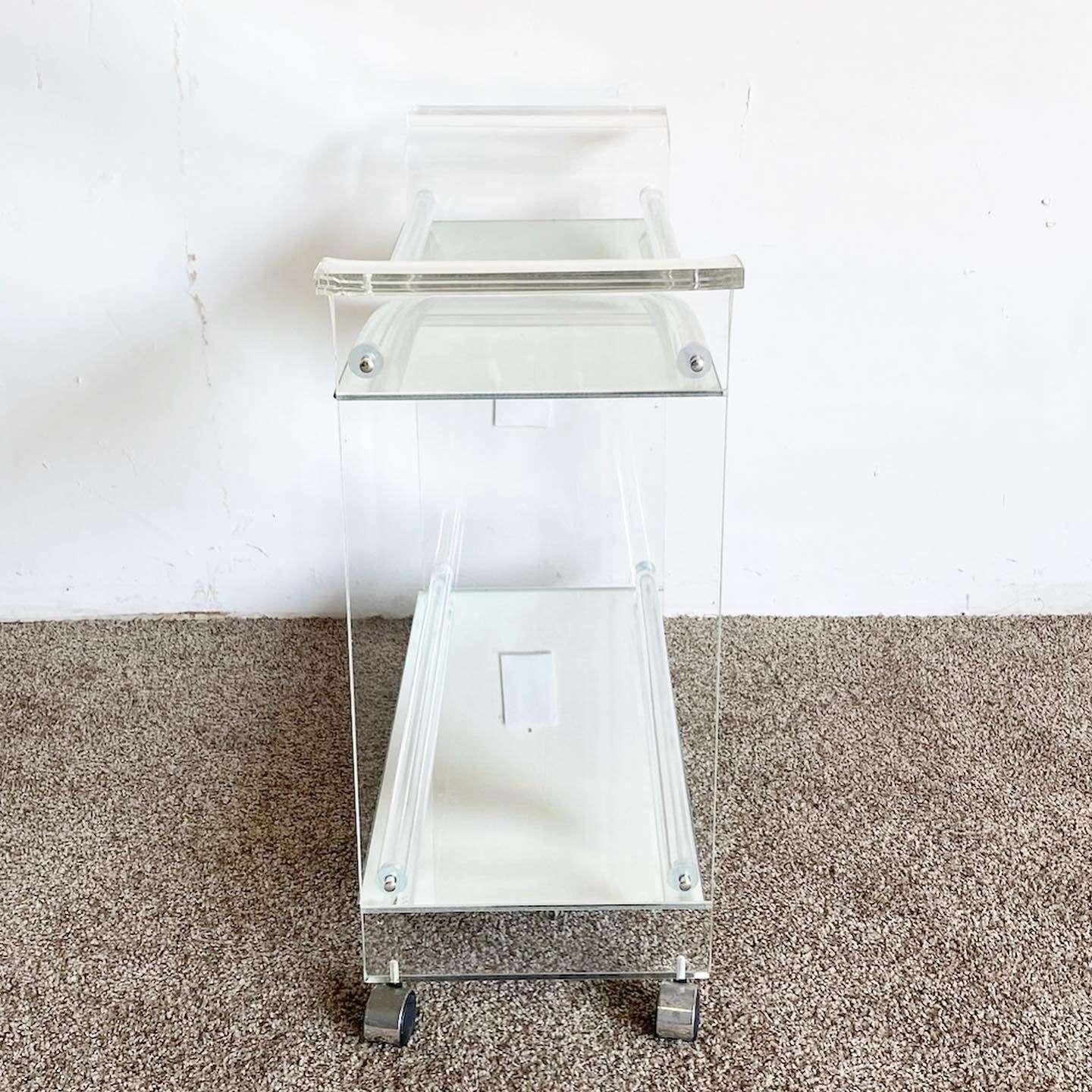 Late 20th Century Postmodern Lucite Two Tier Mirrored Bar Cart For Sale
